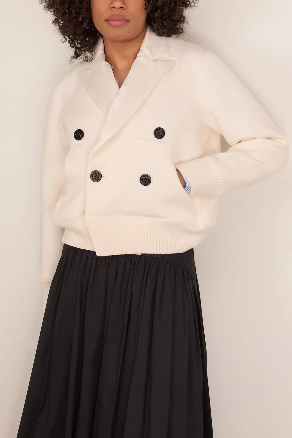 Cotton Cashmere Knit Jacket in Off White - Image 3
