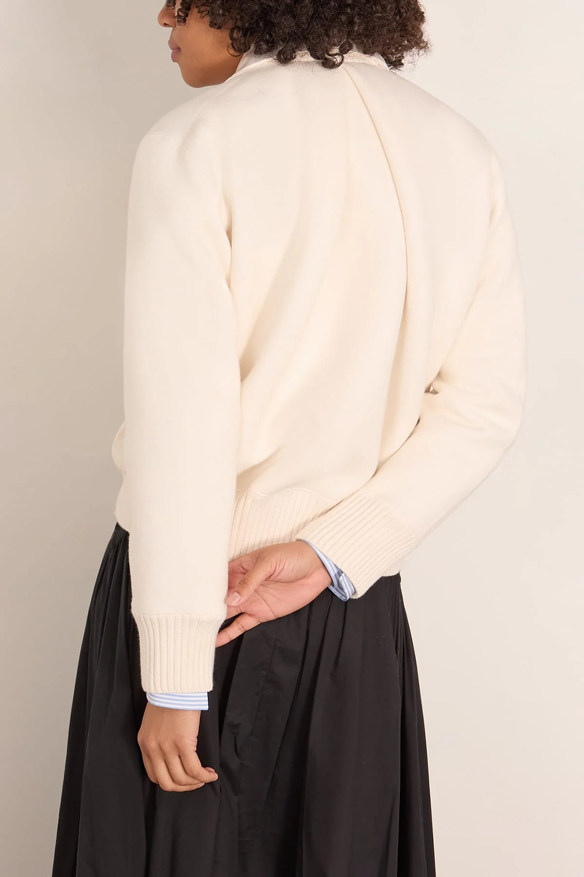 Cotton Cashmere Knit Jacket in Off White - Image 4