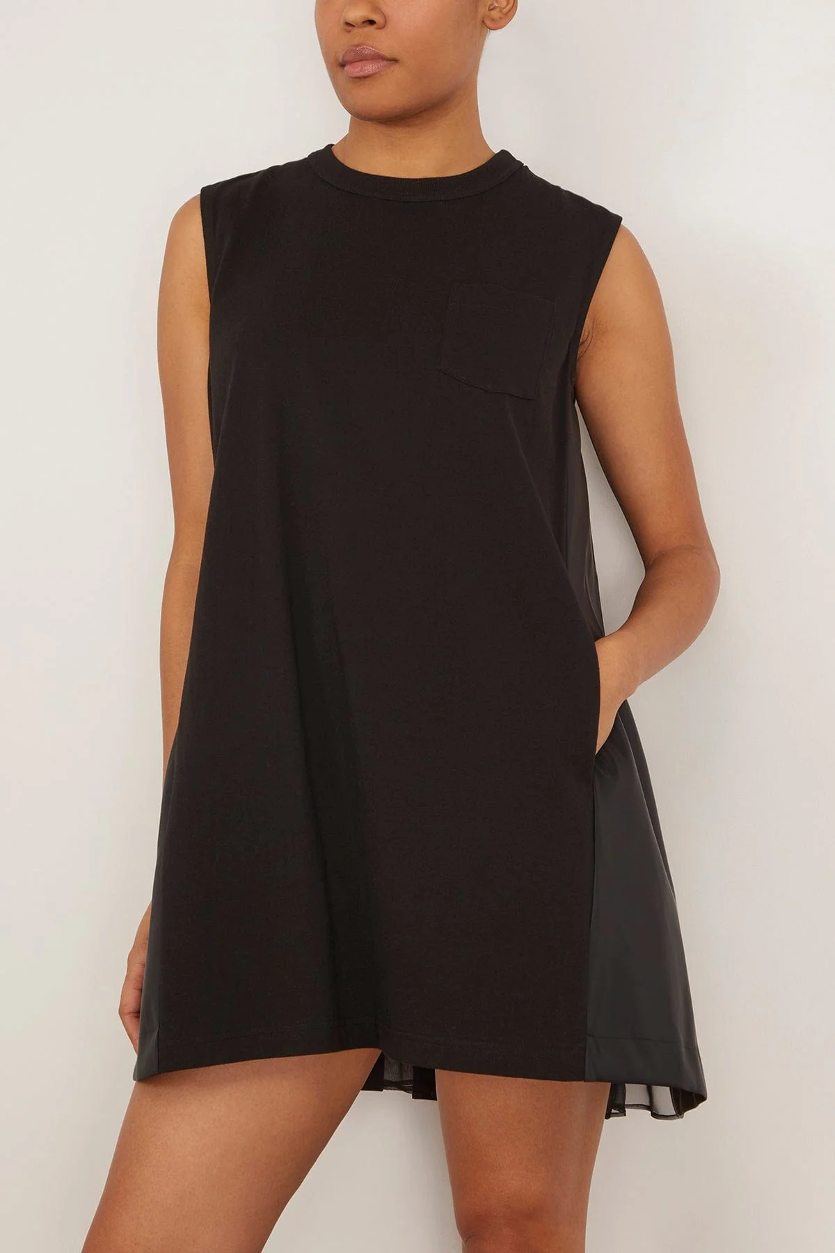 Cotton Jersey Nylon Twill Dress in Black - Image 3