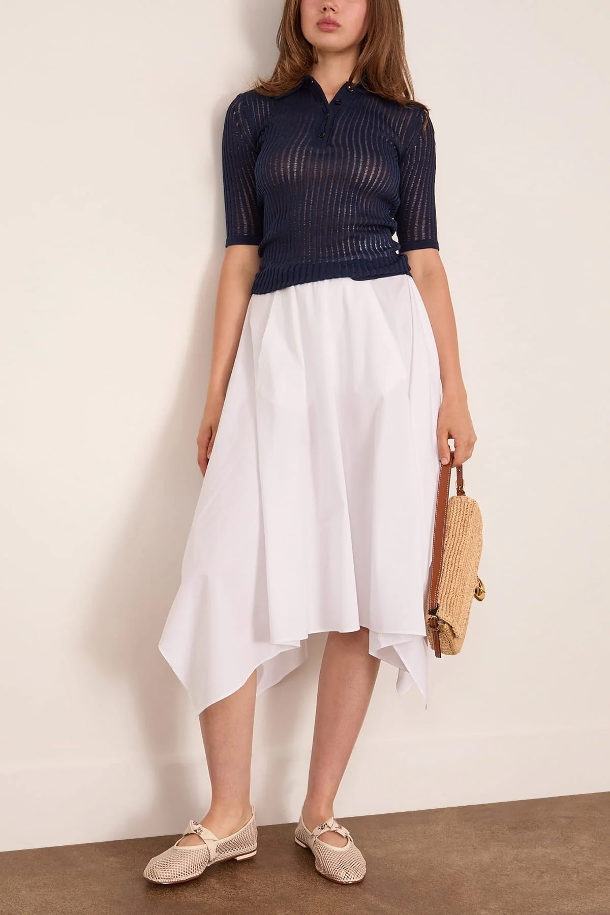 Cotton Net Rib Top in Dark Navy - Image 2