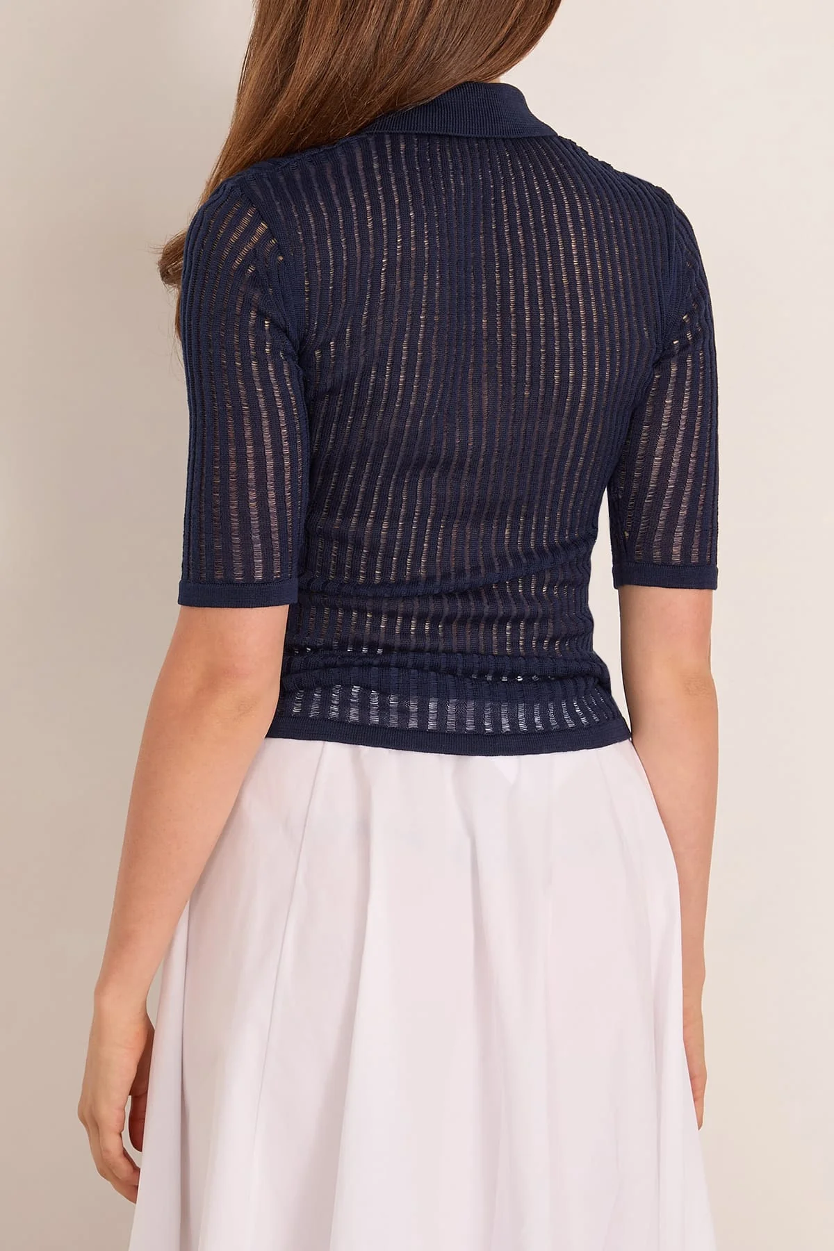 Cotton Net Rib Top in Dark Navy - Image 4