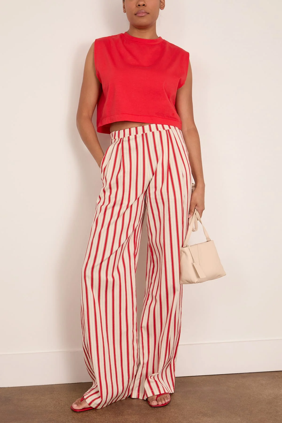 Cotton Pinstriped Pants in Rouge - Image 2