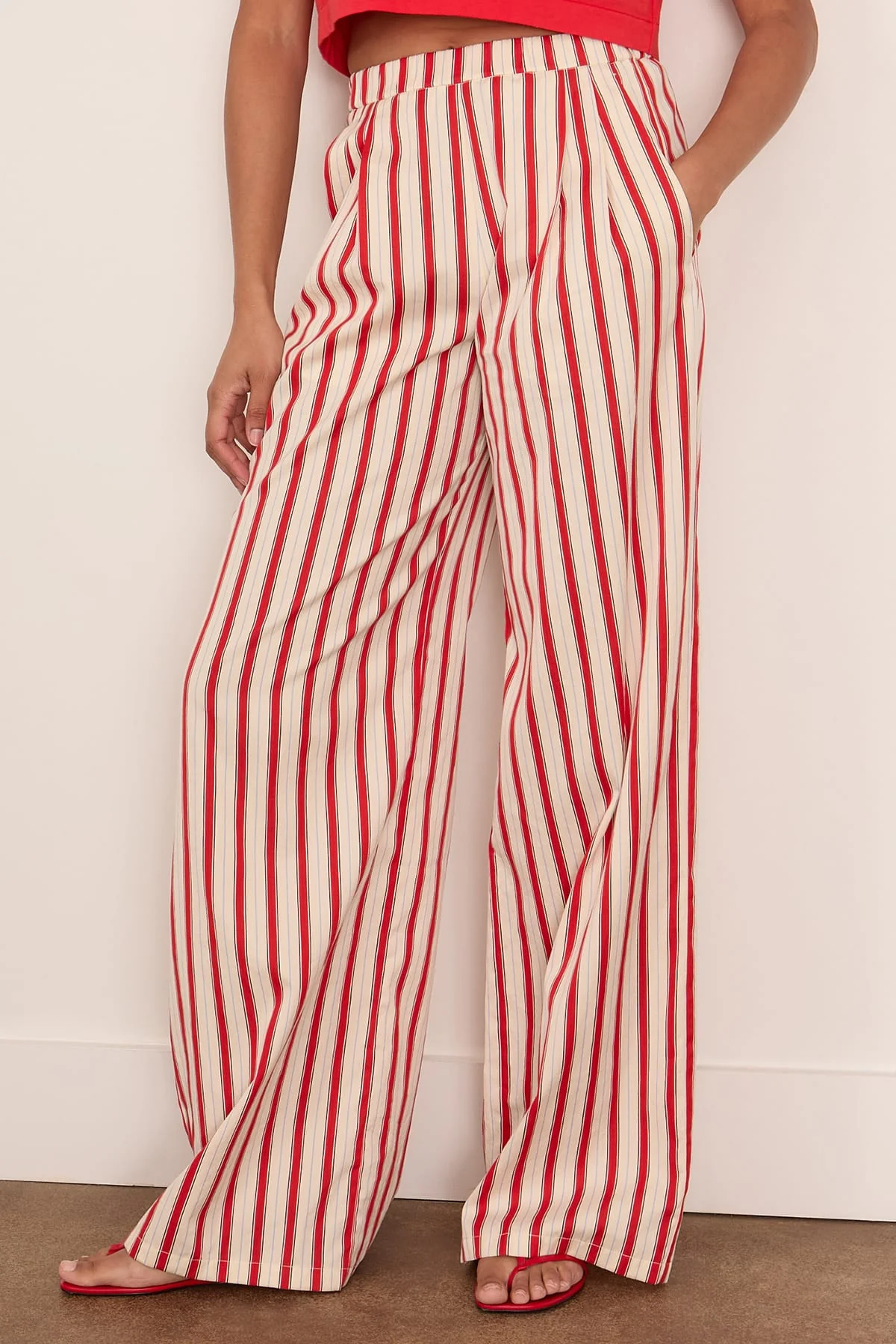 Cotton Pinstriped Pants in Rouge - Image 3