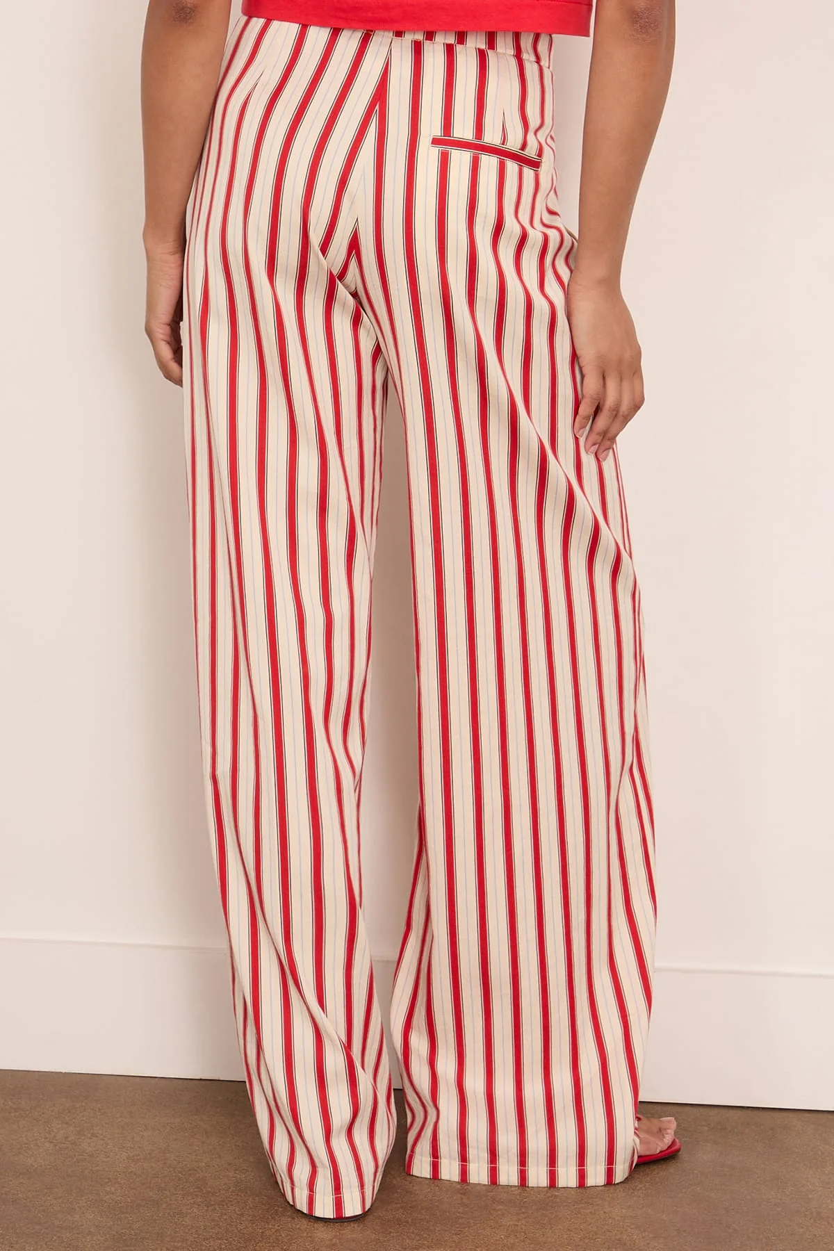 Cotton Pinstriped Pants in Rouge - Image 4