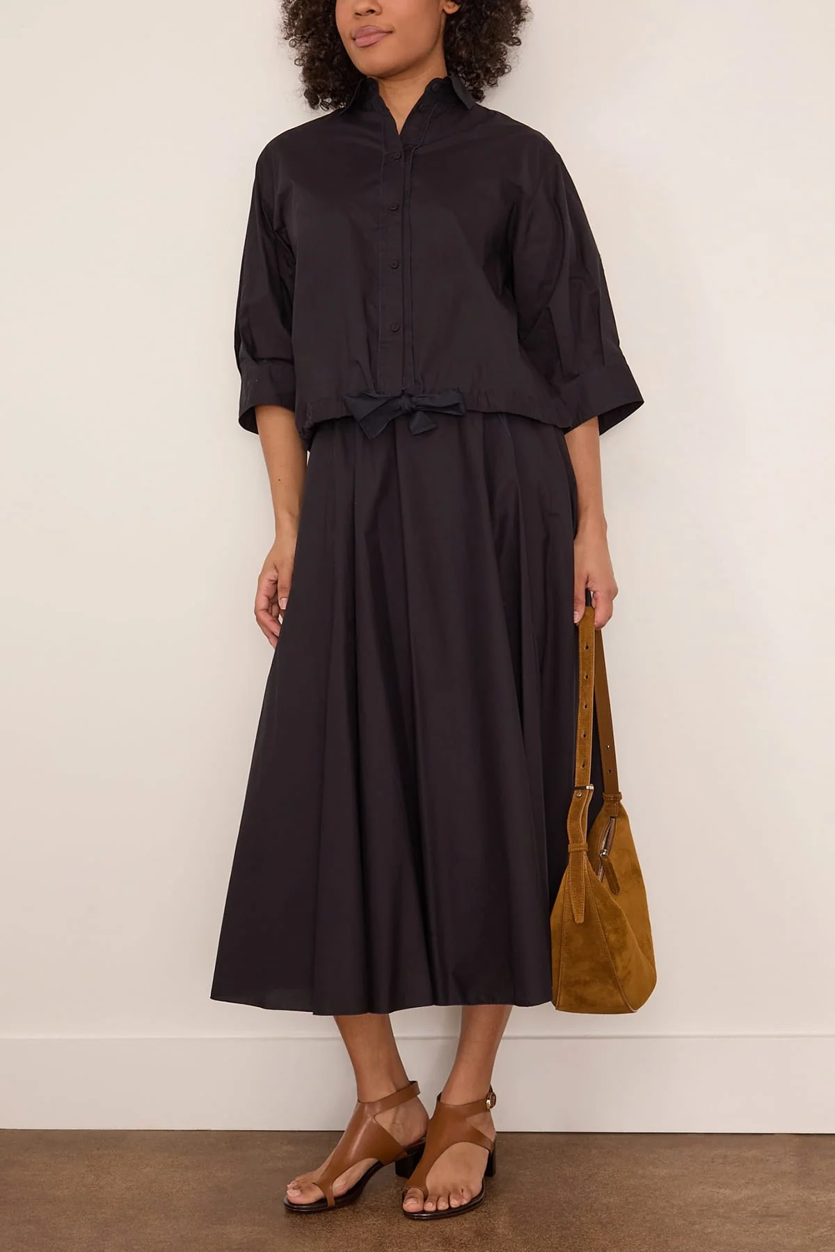 Cotton Popline Half Sleeve Shirt in Notte - Image 2