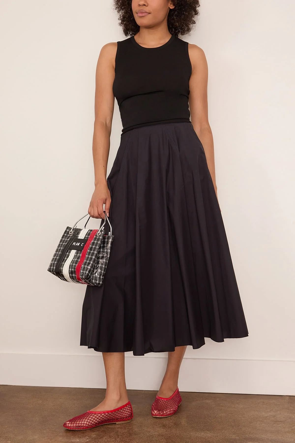 Cotton Popline Paneled Skirt in Notte - Image 2