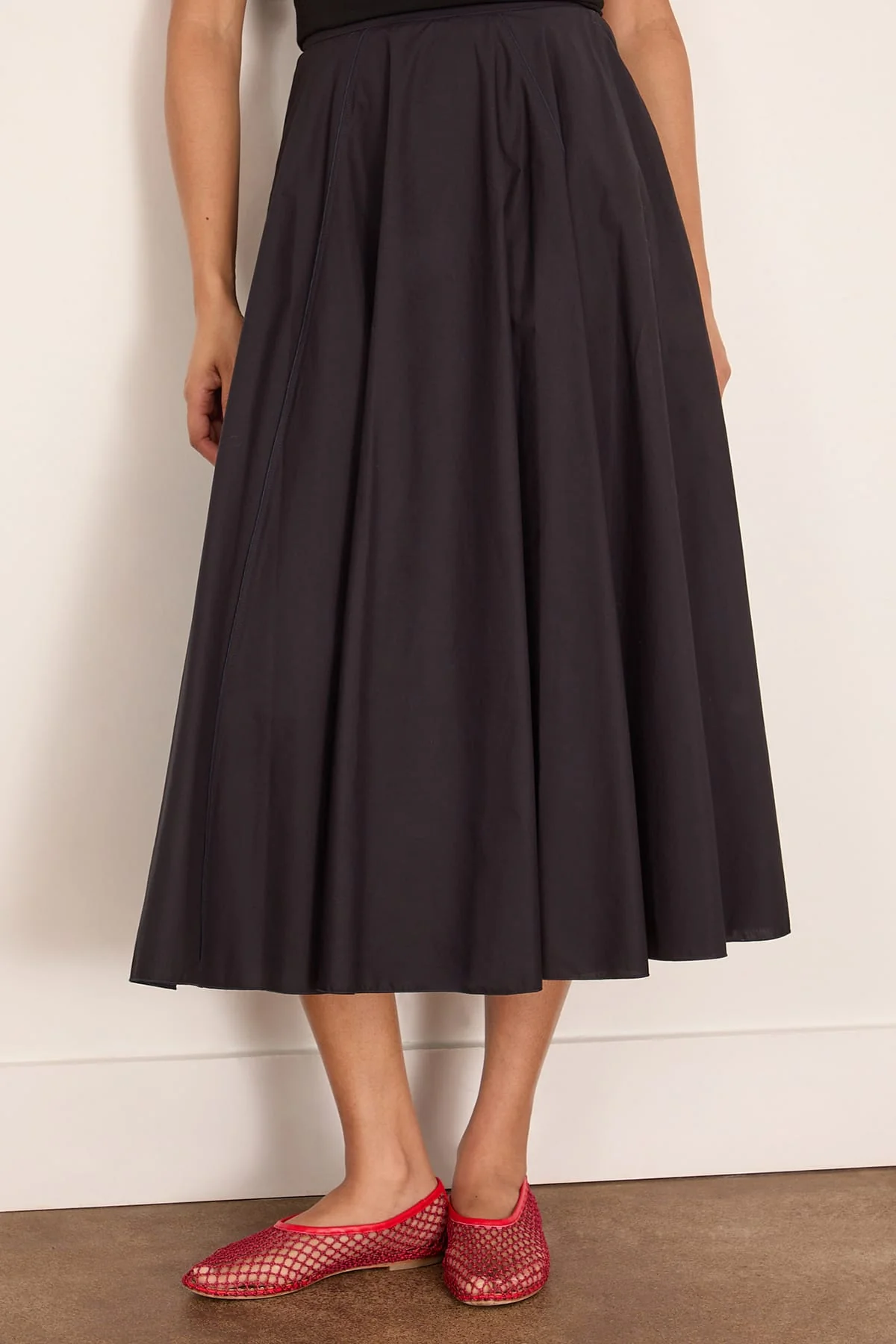 Cotton Popline Paneled Skirt in Notte - Image 3