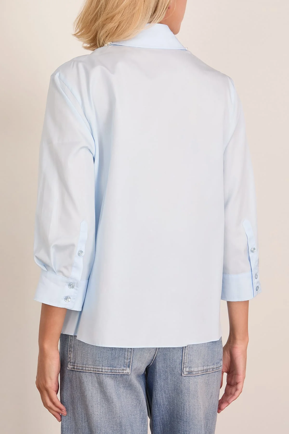 Cropped Masculine Shirt in Baby Blue/Pearl - Image 4