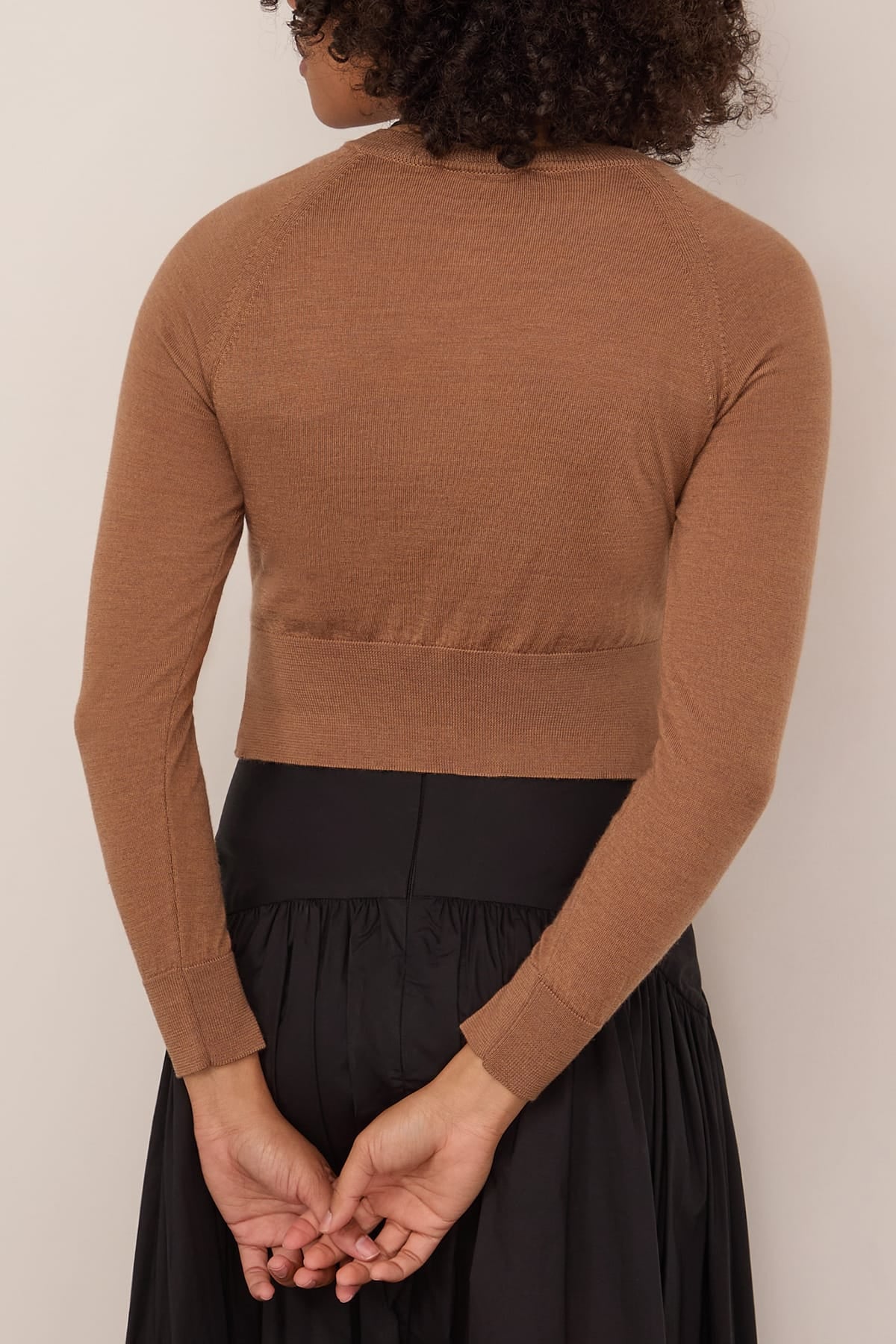 Cropped Merino Silk Cardigan in Chestnut/Pearl/Clear - Image 4