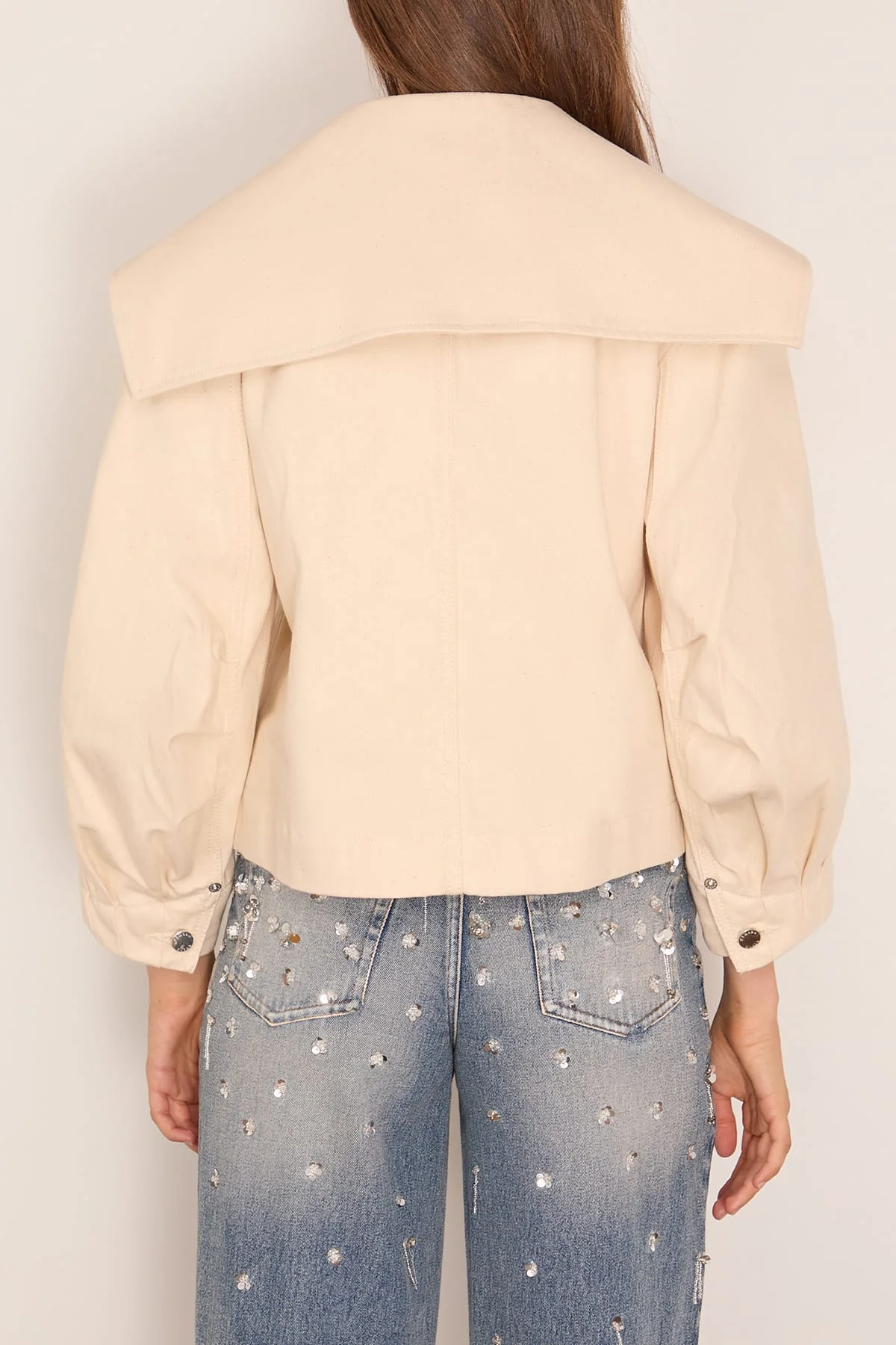 Cropped Sailor Collar Workwear Bow Jacket in Ecru/Pearl/Clear - Image 4