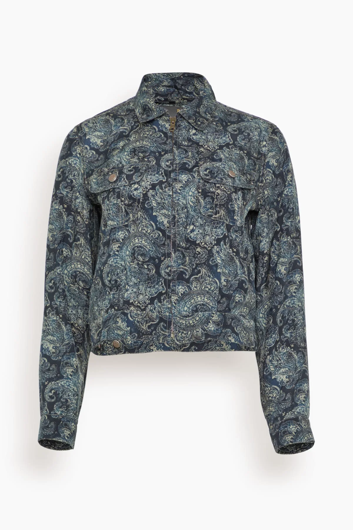 Cropped Shrunken Zip-Up in Blue Indigo Paisley