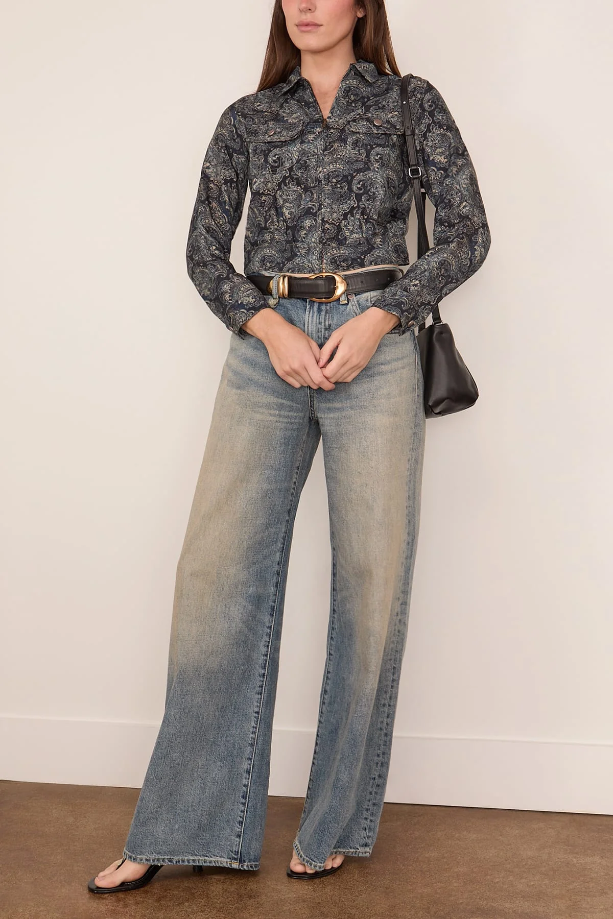 Cropped Shrunken Zip-Up in Blue Indigo Paisley - Image 2