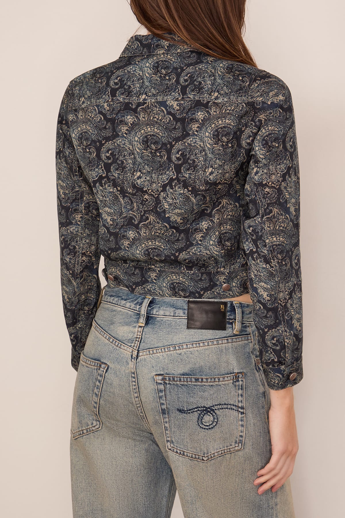 Cropped Shrunken Zip-Up in Blue Indigo Paisley - Image 4