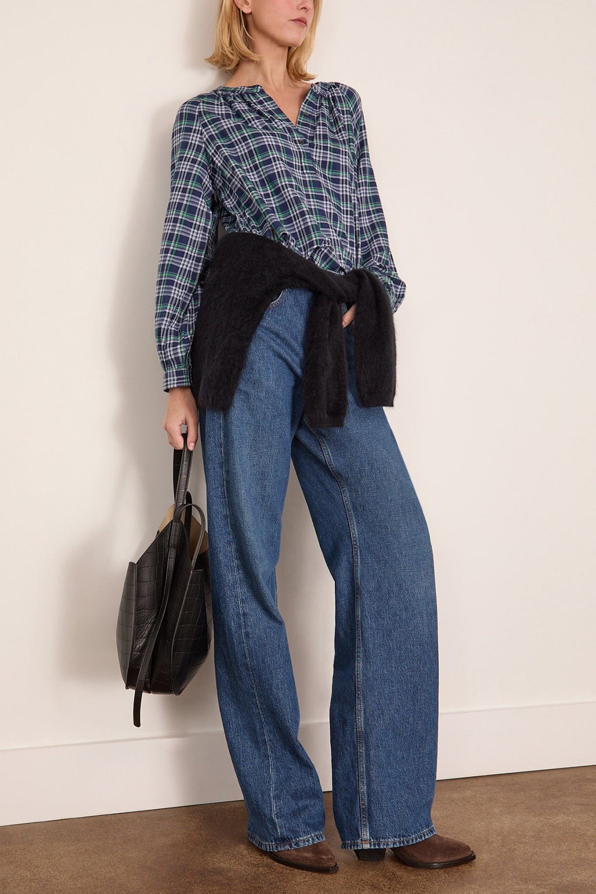 Dara Top in Forest Blue Plaid - Image 2