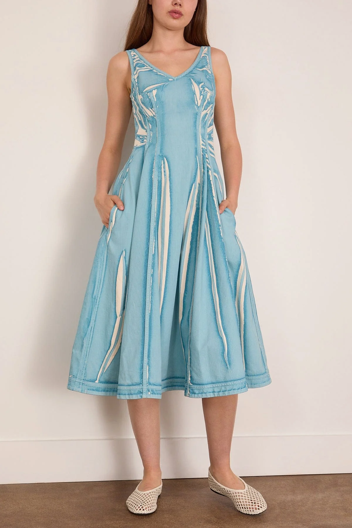 Denim Midi Balloon Dress in Sky - Image 3