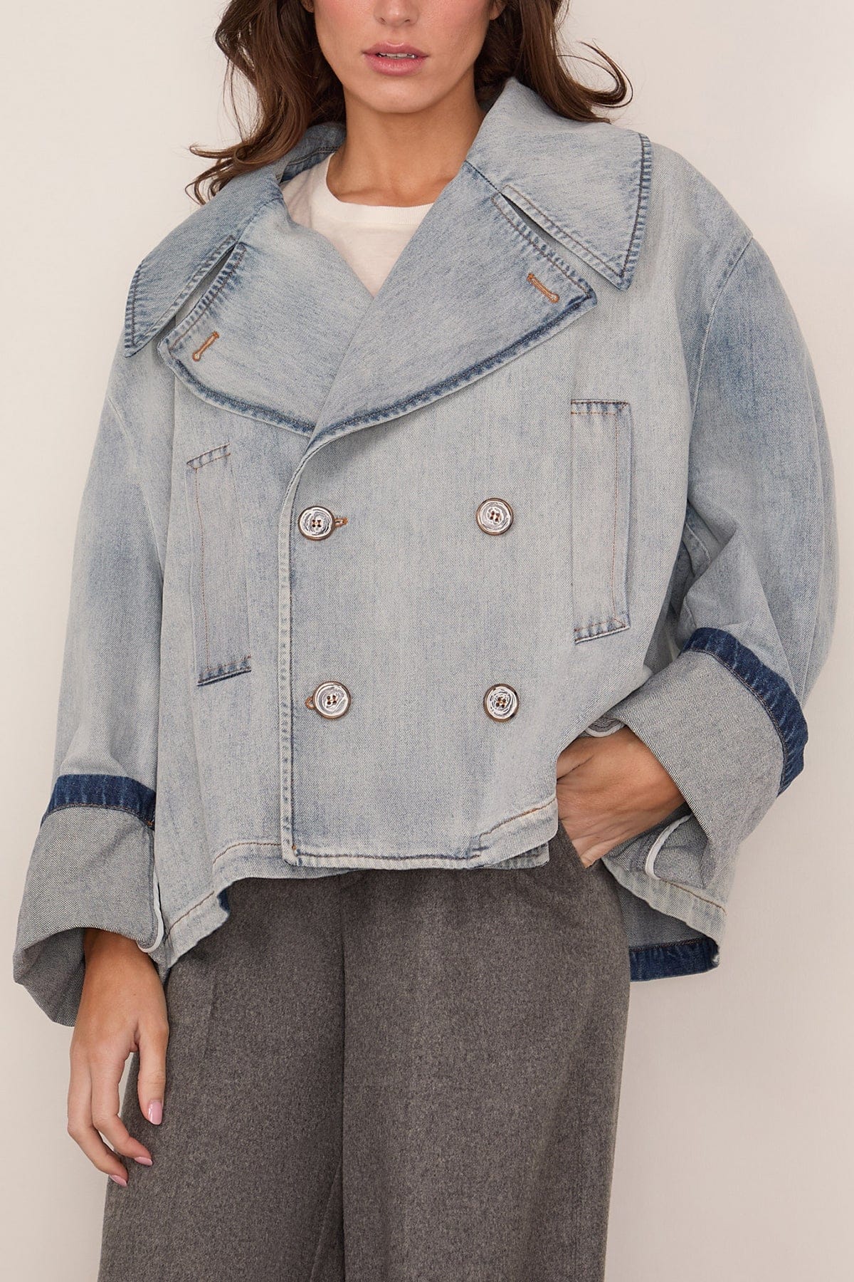 Denim Peacoat in Light Blue - Image 3