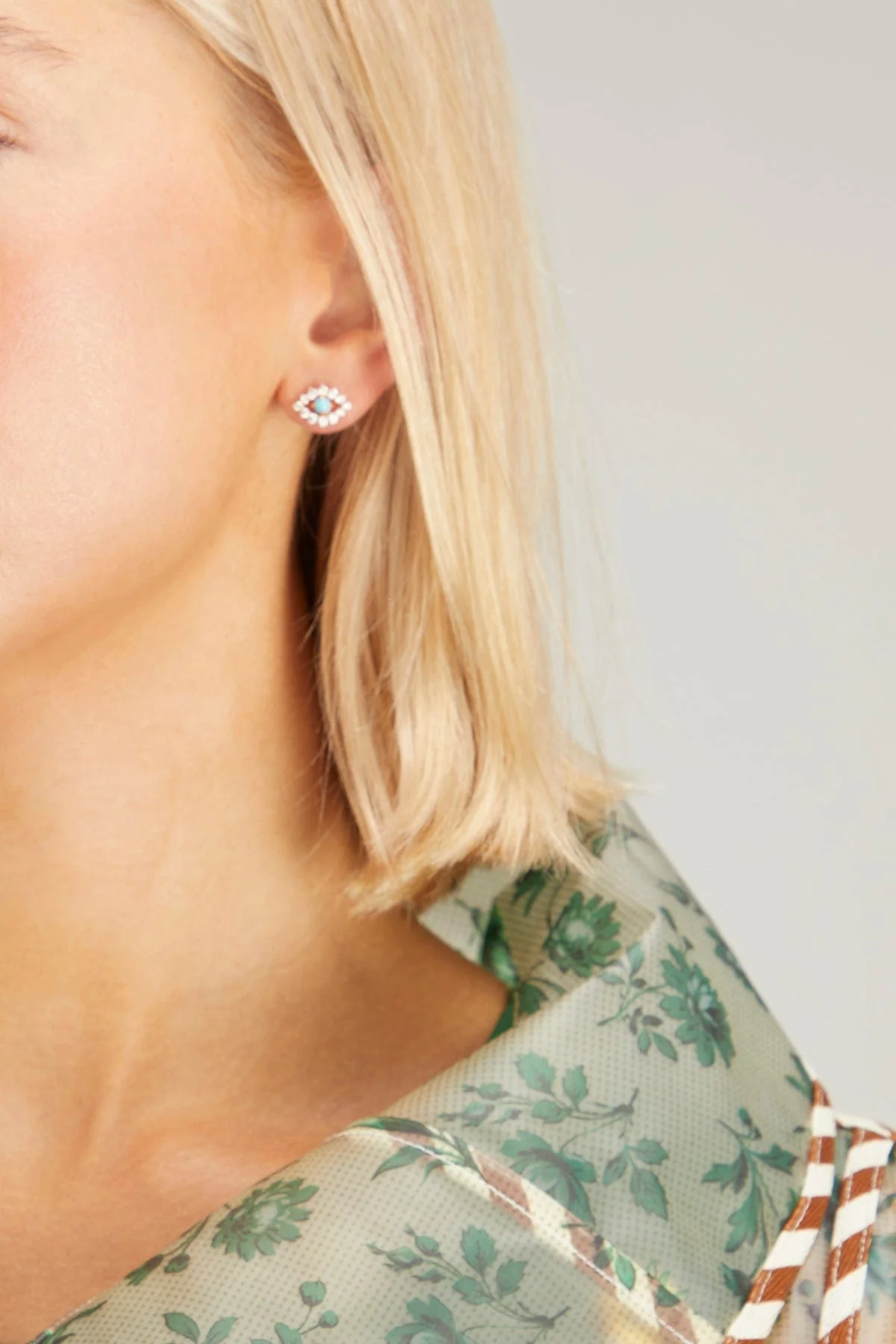 Diamond and Turquoise Evil Eye Studs in 14K Yellow Gold - Image 2
