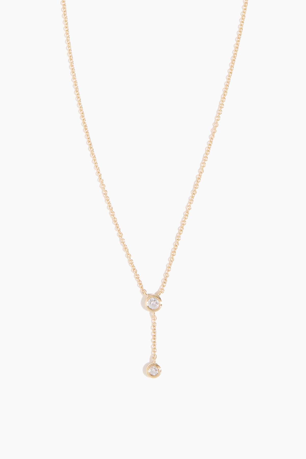 Diamond Bezel Lariat Necklace in 14k Yellow Gold