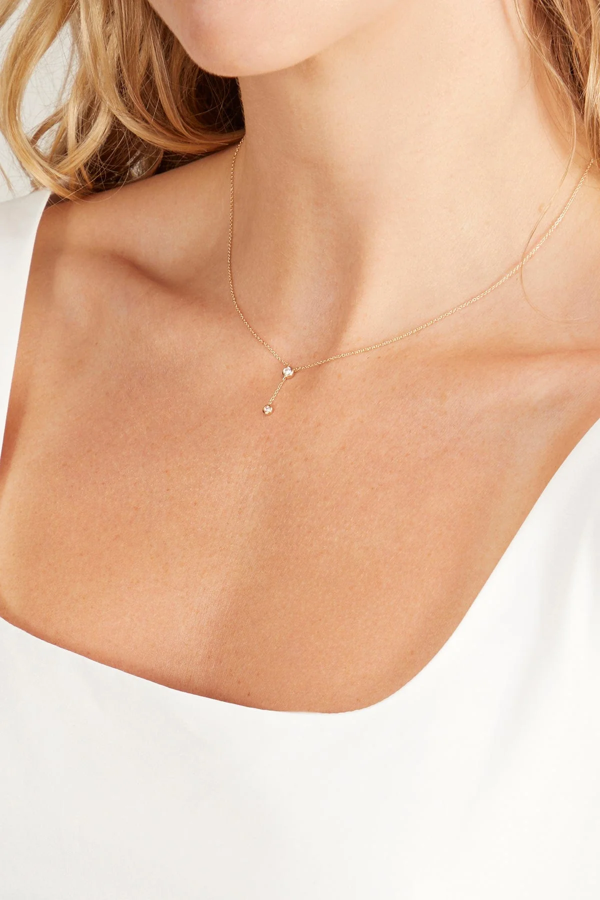 Diamond Bezel Lariat Necklace in 14k Yellow Gold - Image 2