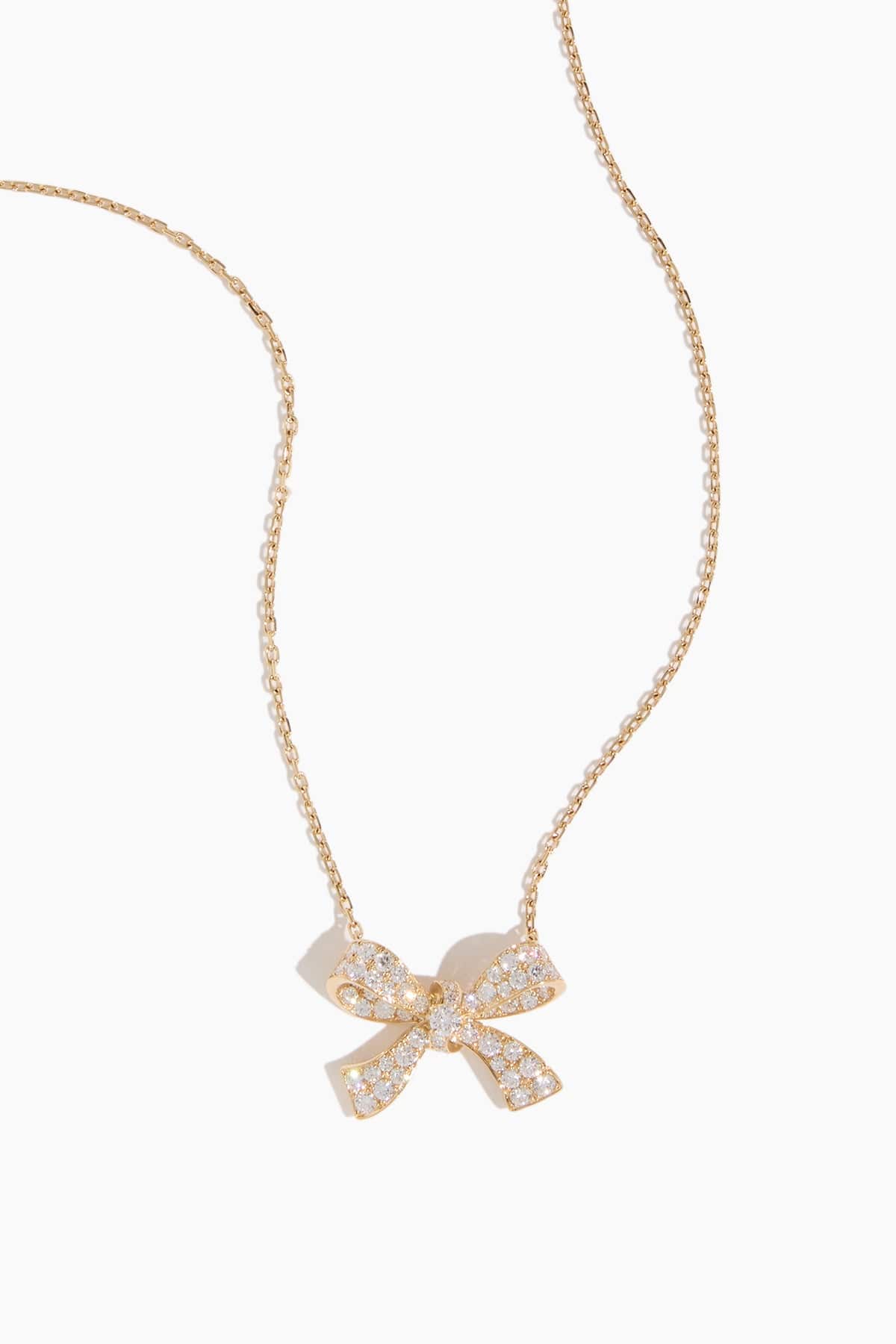 Diamond Bow Necklace in 18k Yellow Gold