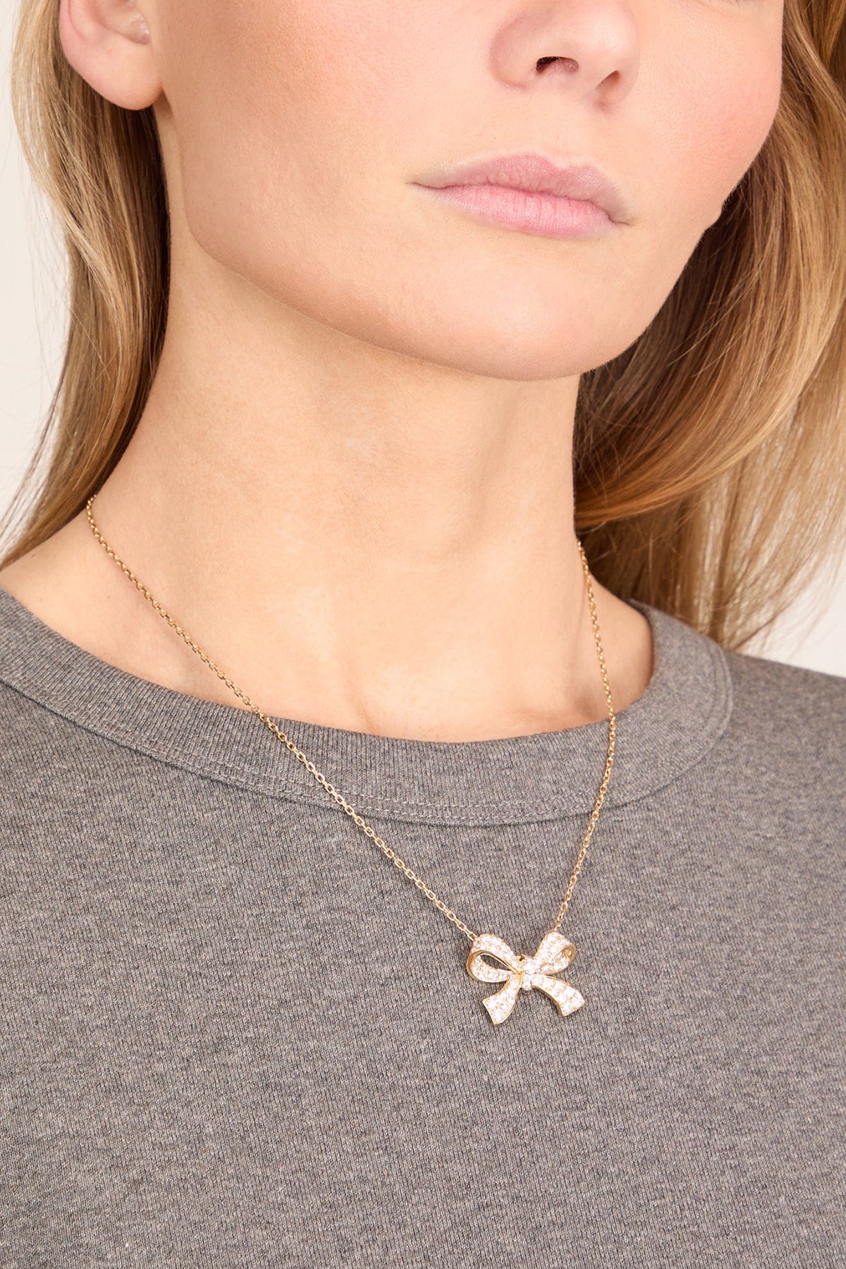 Diamond Bow Necklace in 18k Yellow Gold - Image 2