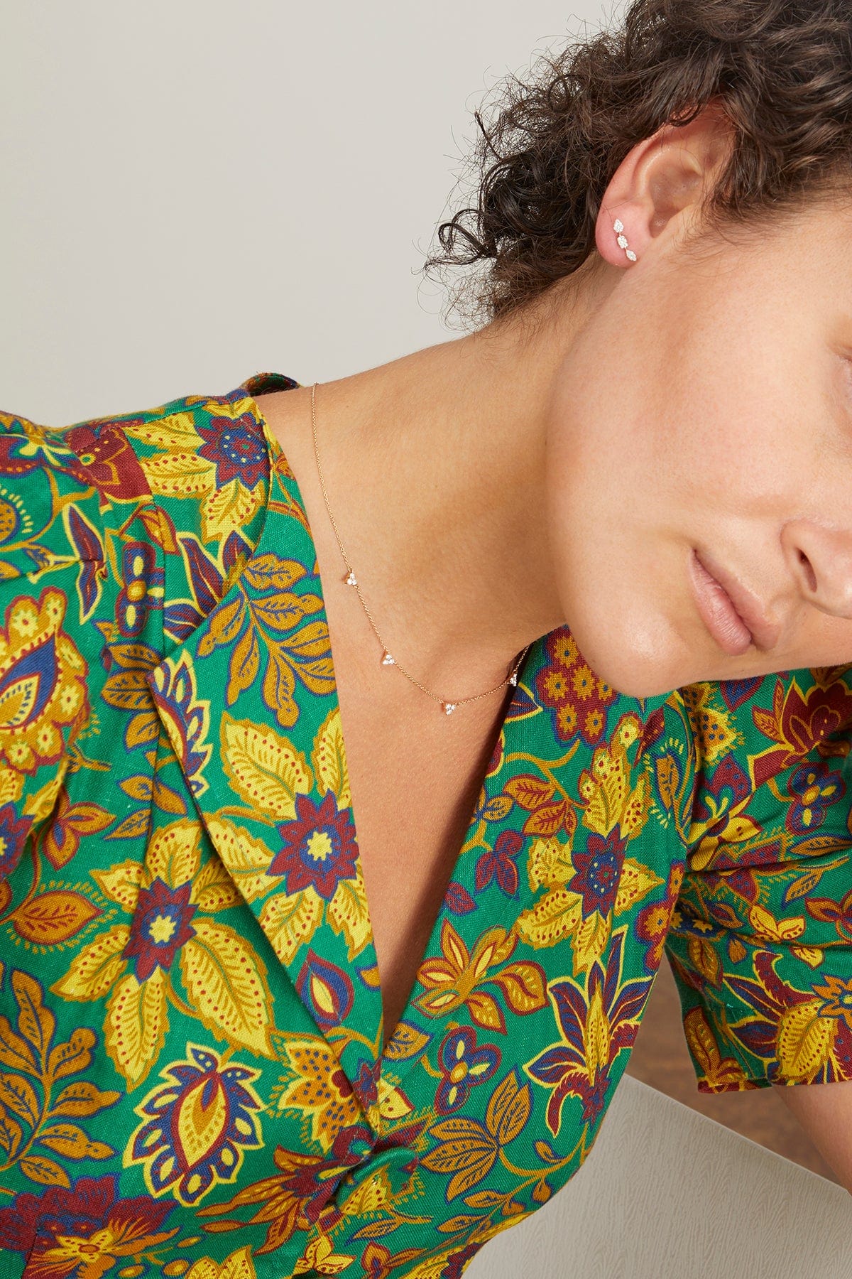 Diamond Station Studs in 14k Yellow Gold - Image 2