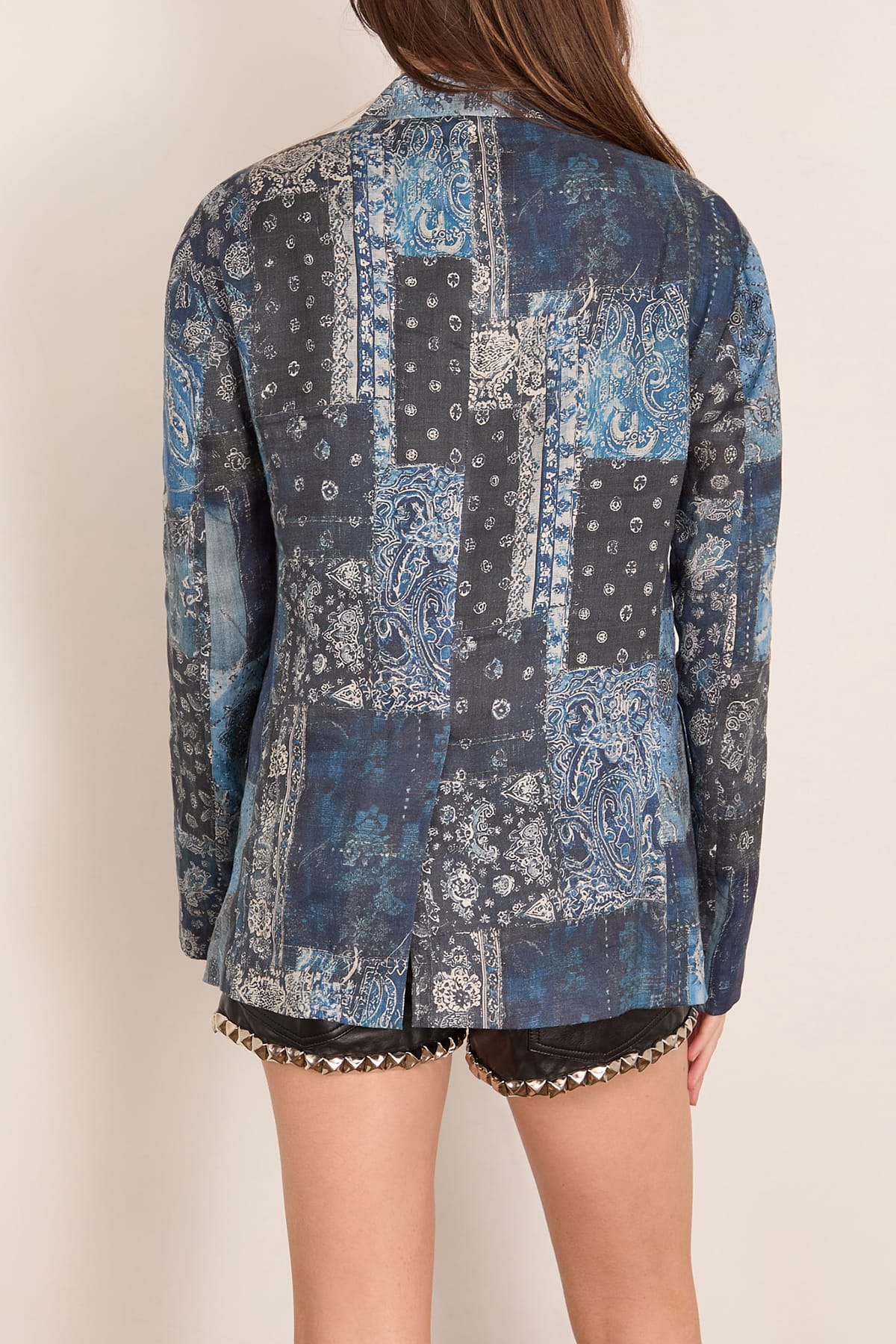 Double Breasted Peak Lapel Ragged Blazer in Blue Multi Bandana - Image 4