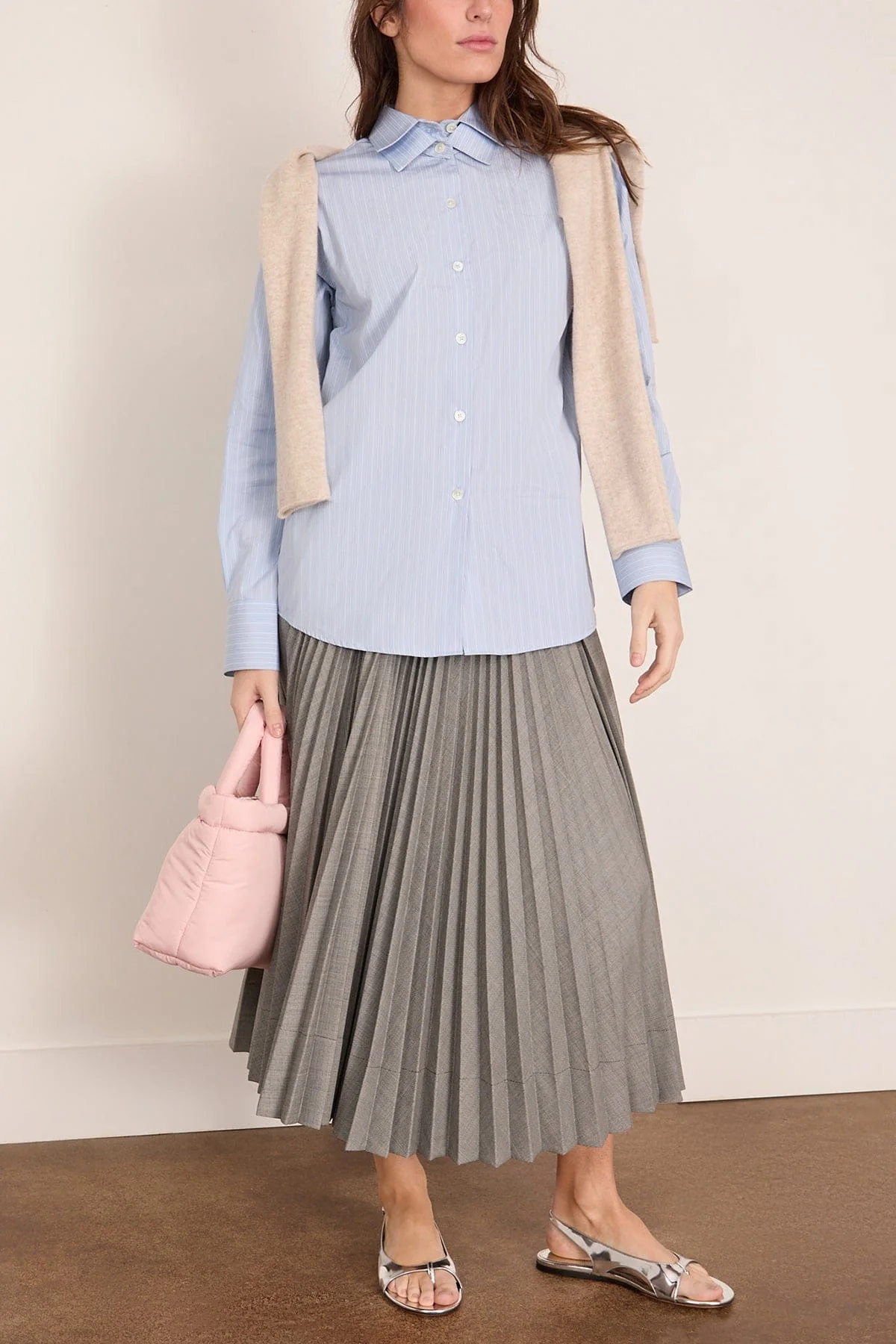 Double Collar Shirt in Blue Stripe - Image 2