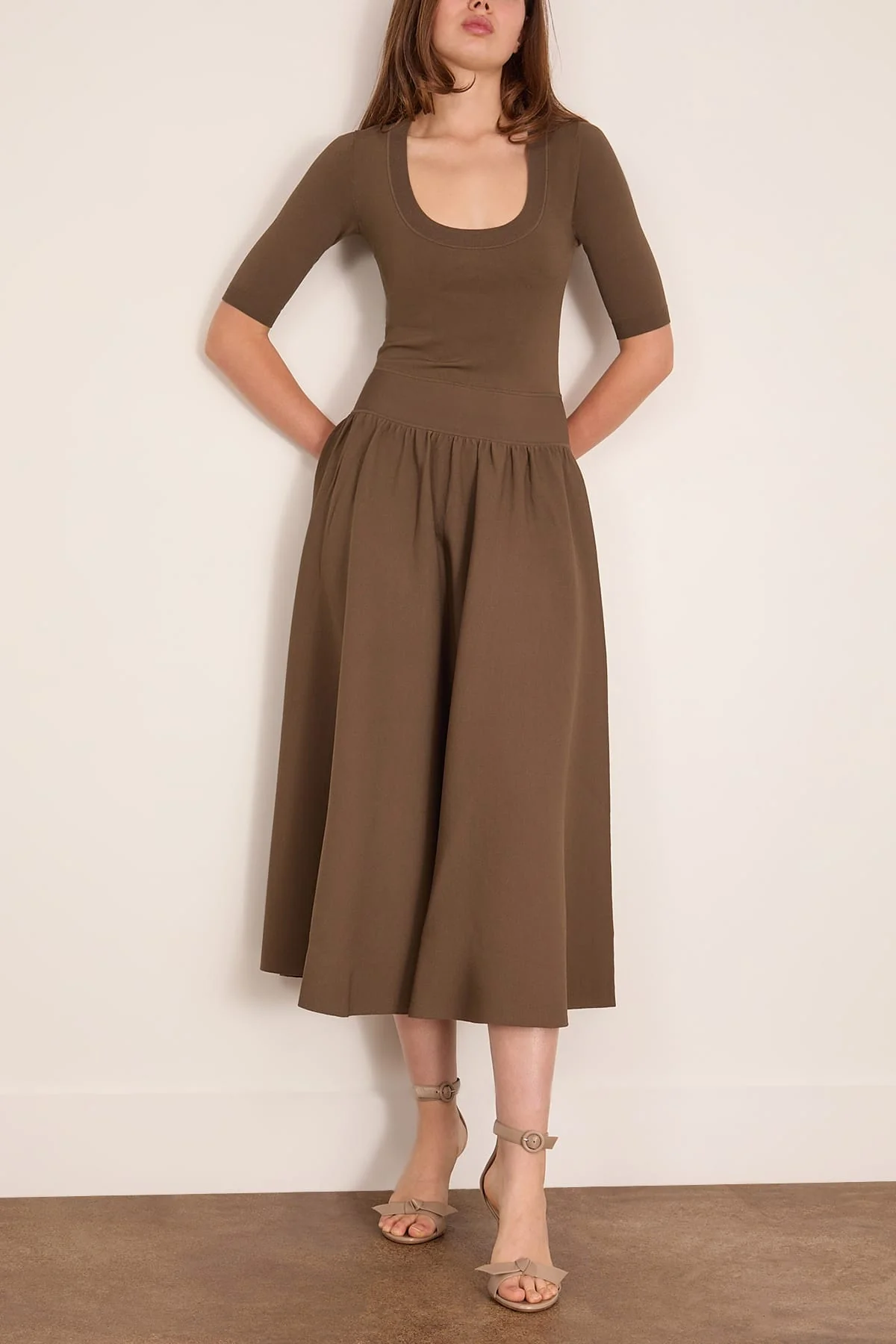 Double Keyhole Dress in Taupe - Image 3