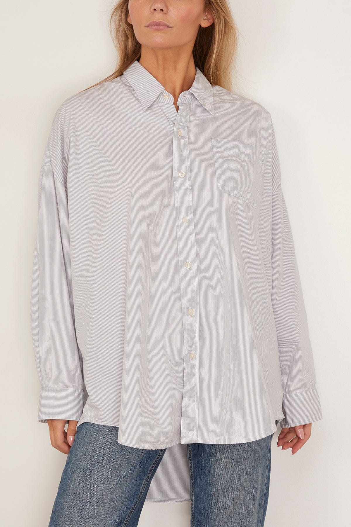 Drop Neck Oxford Shirt in Bluewhite Pinstripe - Image 3