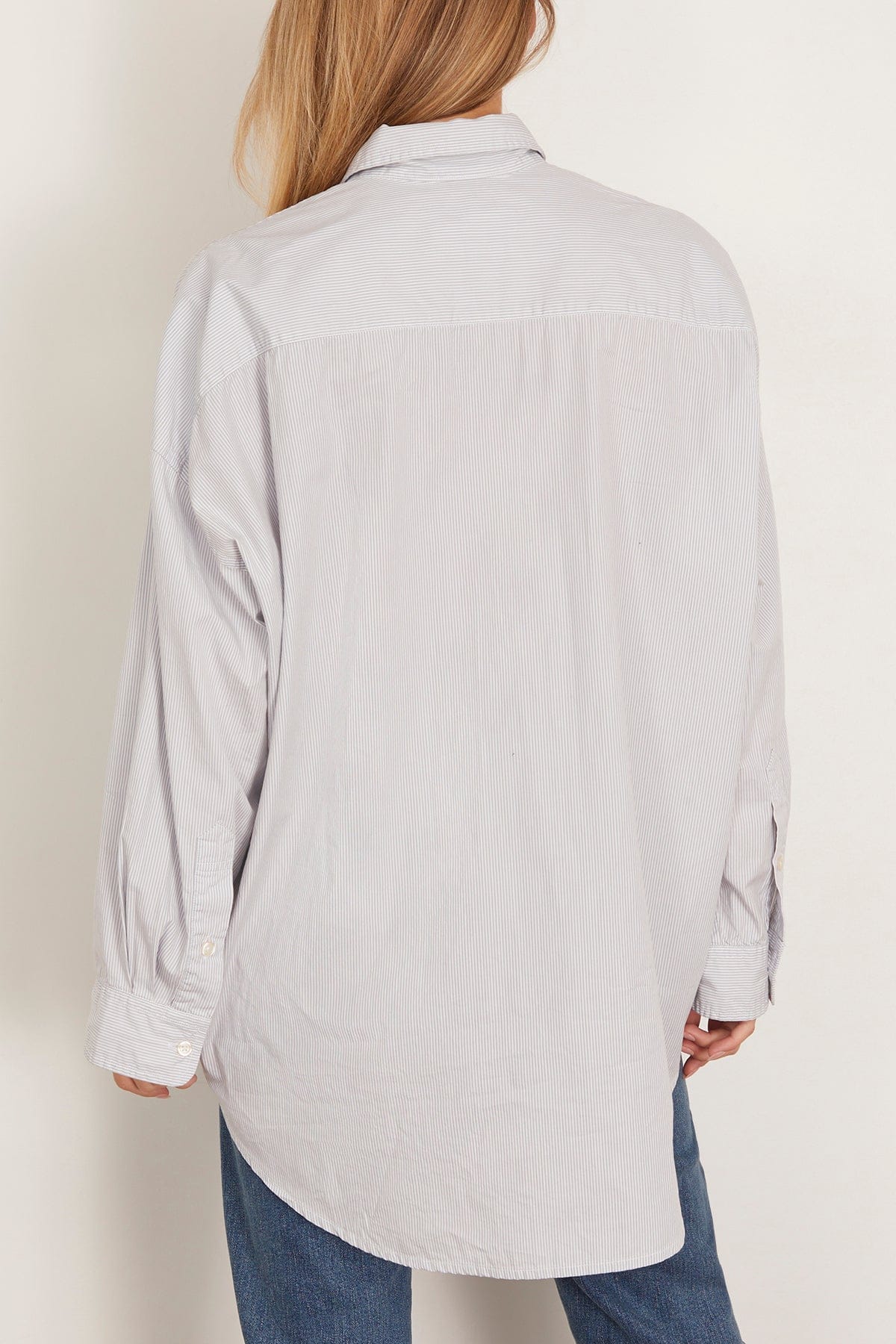 Drop Neck Oxford Shirt in Bluewhite Pinstripe - Image 4