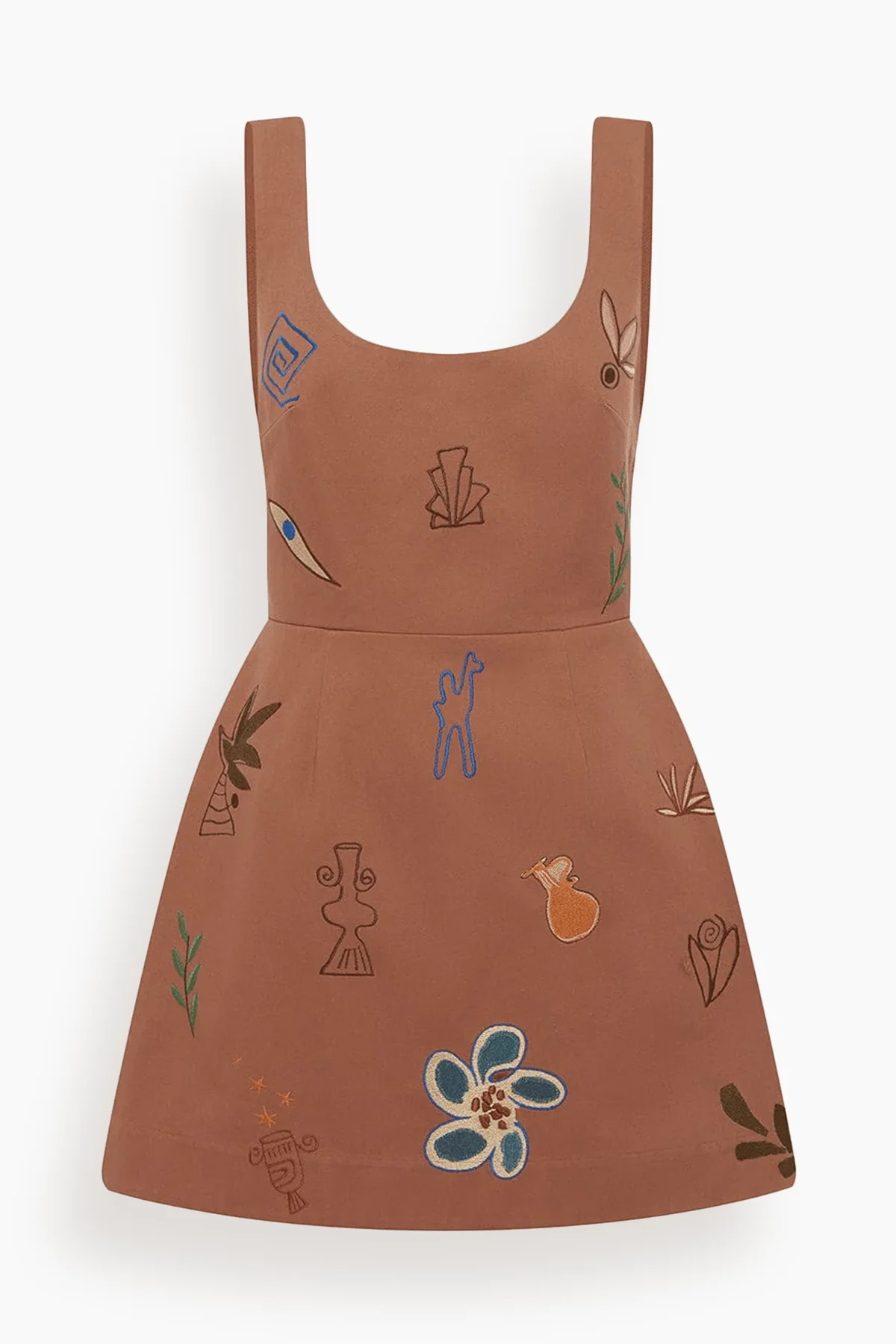 Dusty Embroidered Mini Dress in Rust