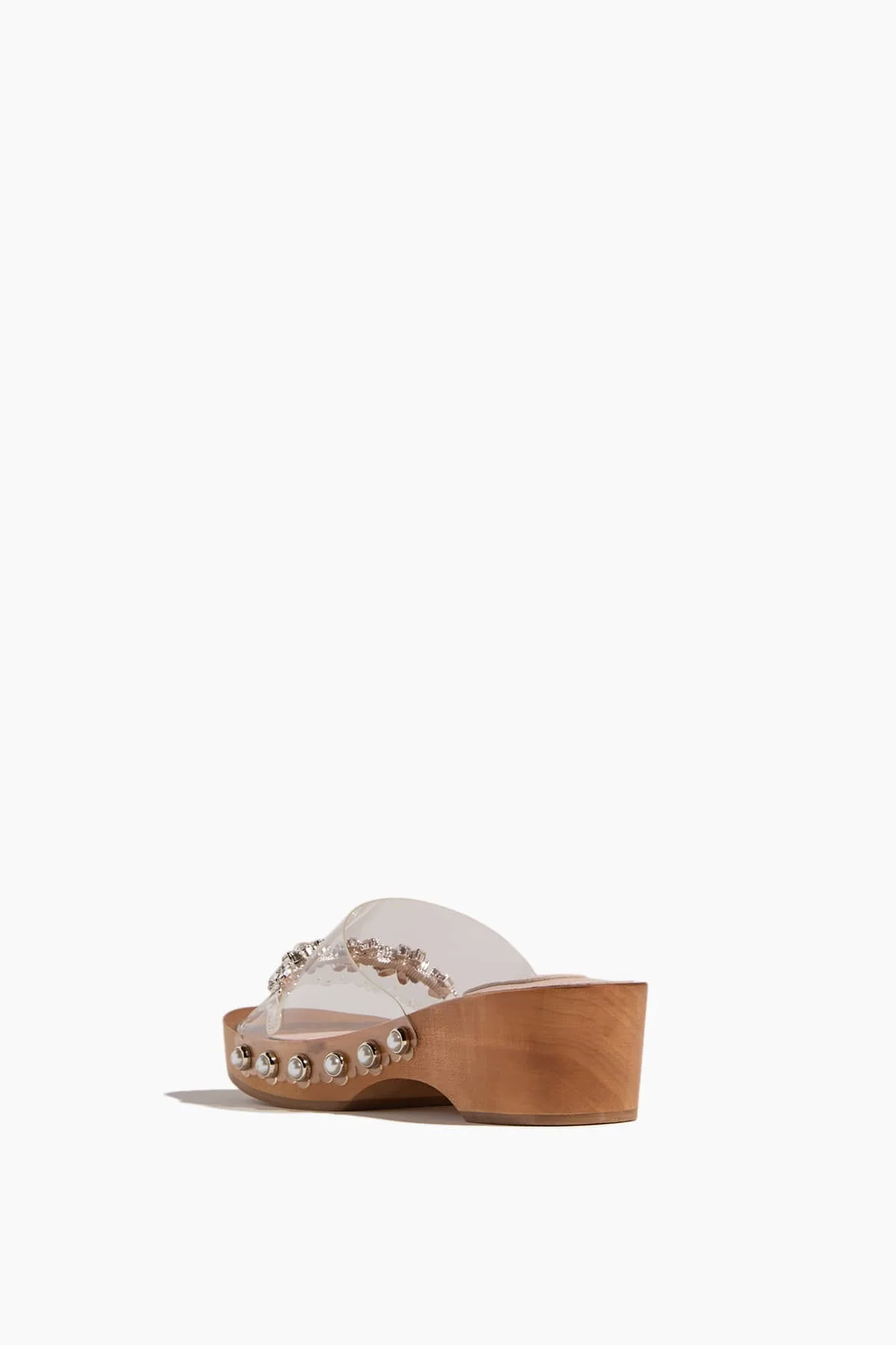 Embroidered Scalloped Wooden Clog in Clear/Pearl - Image 3