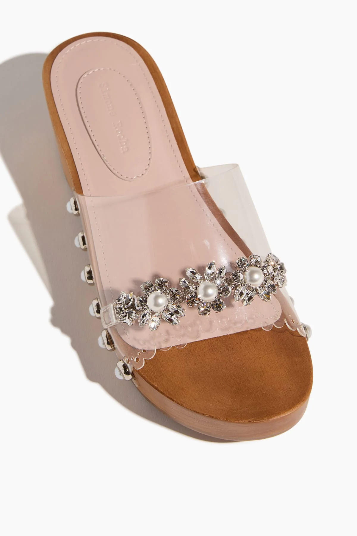 Embroidered Scalloped Wooden Clog in Clear/Pearl - Image 4