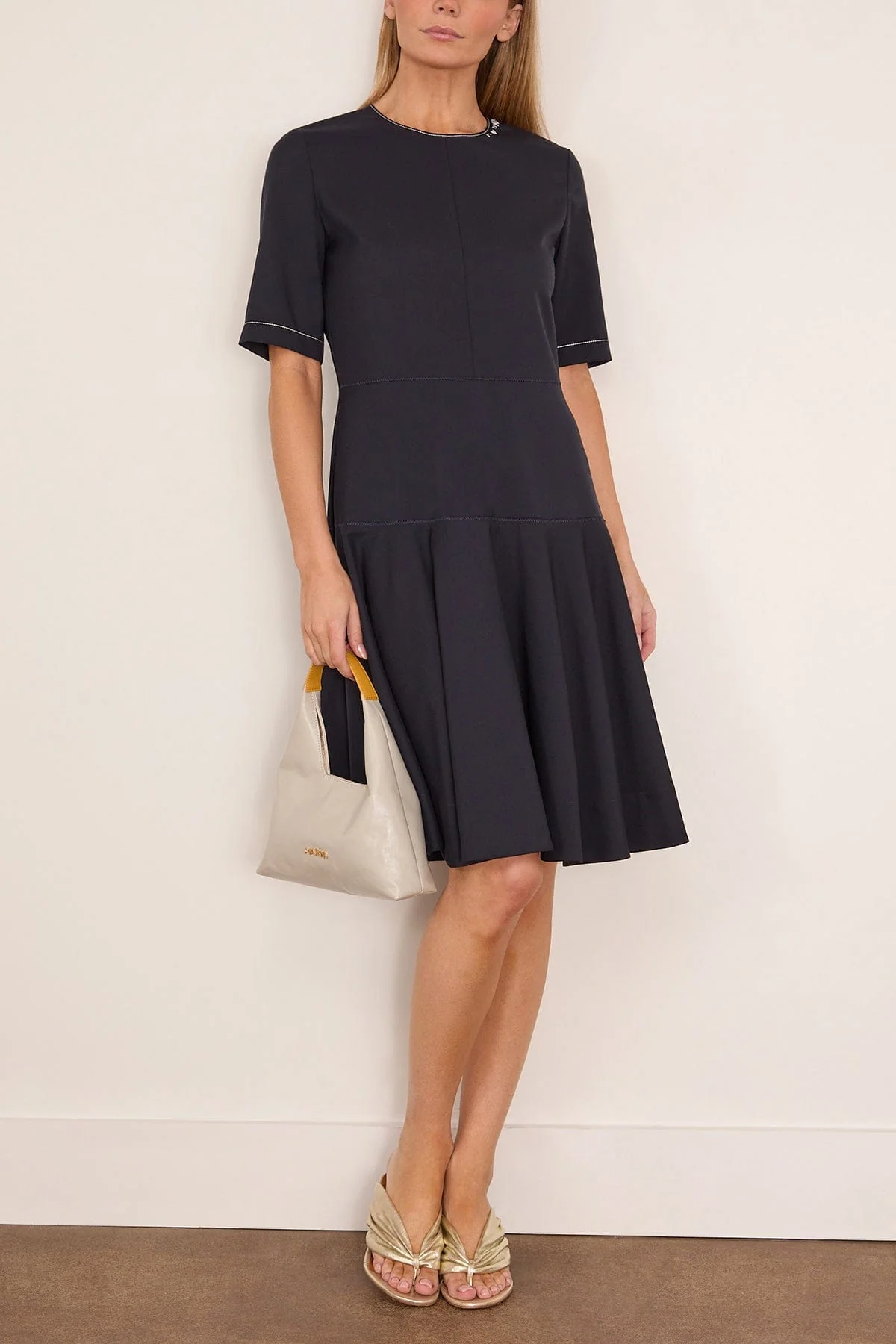 Embroidered Short Sleeve Midi Dress in Blue/Black - Image 2