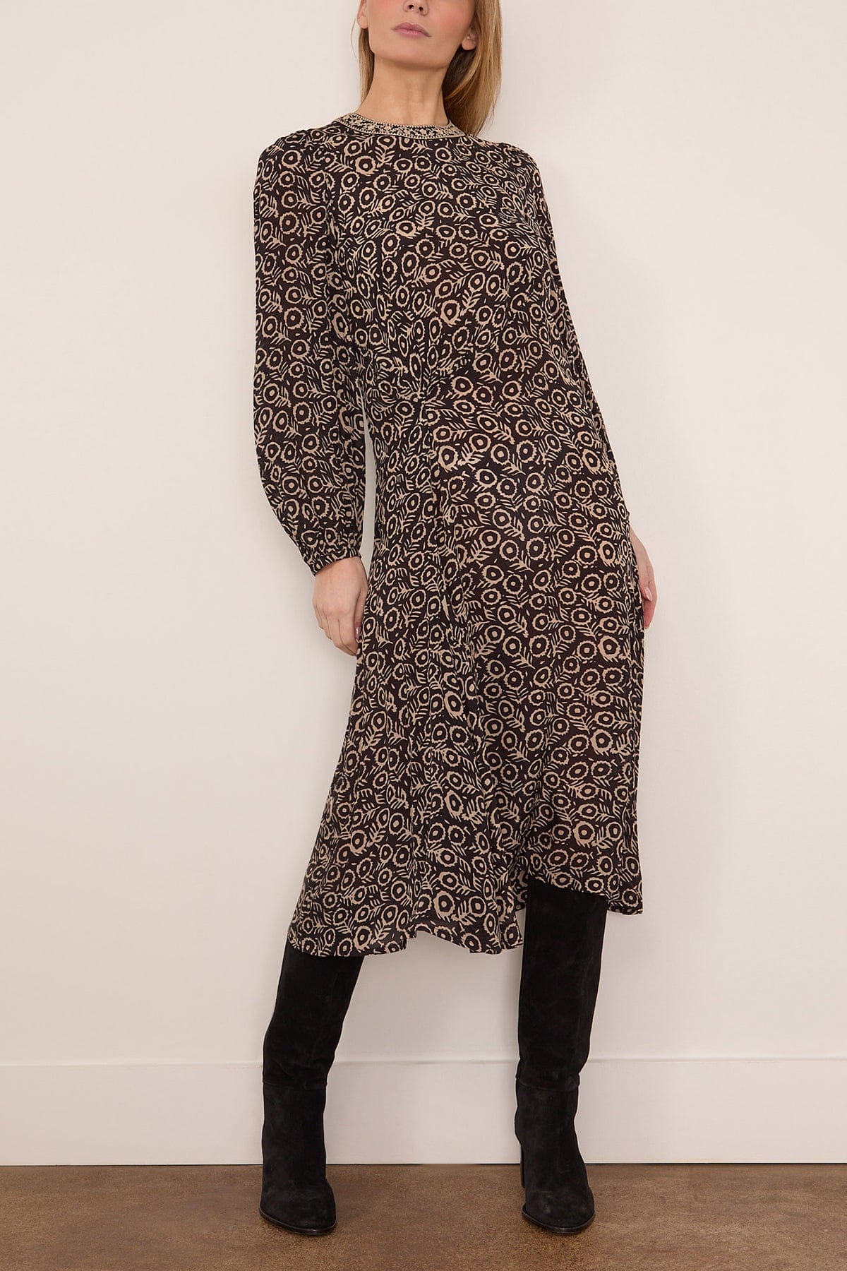 Emmeline Print Long Sleeve Midi Dress in Multi - Image 3