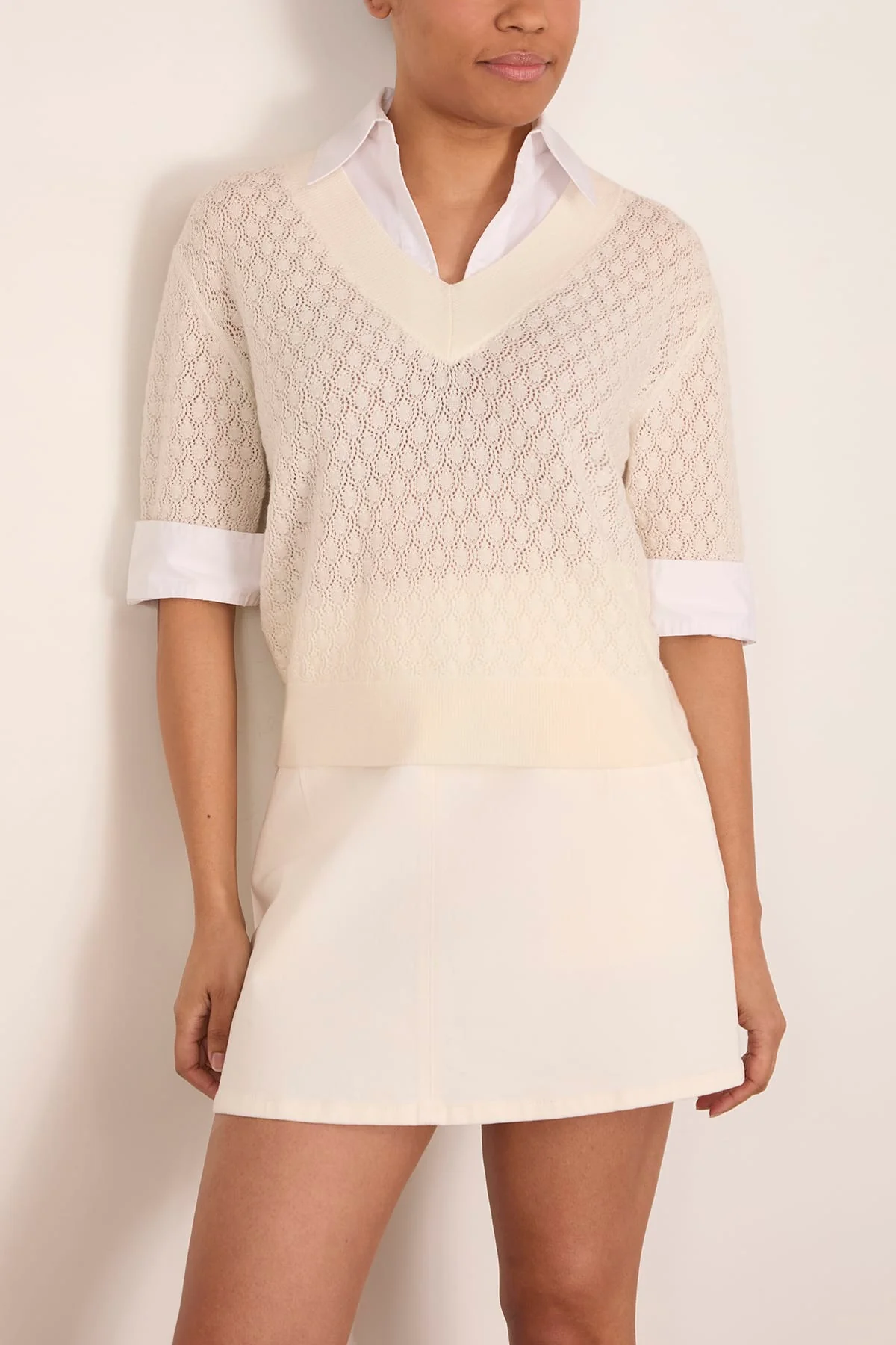 Esme Pointelle Knit Top in Cream - Image 3