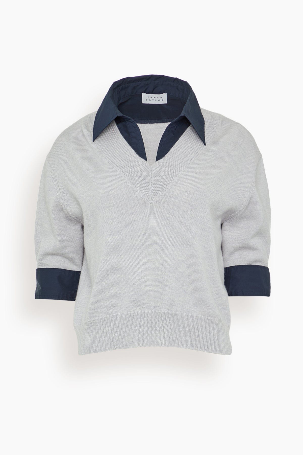 Esme Sweater Combo Top in Light Heather Gray/Maritime