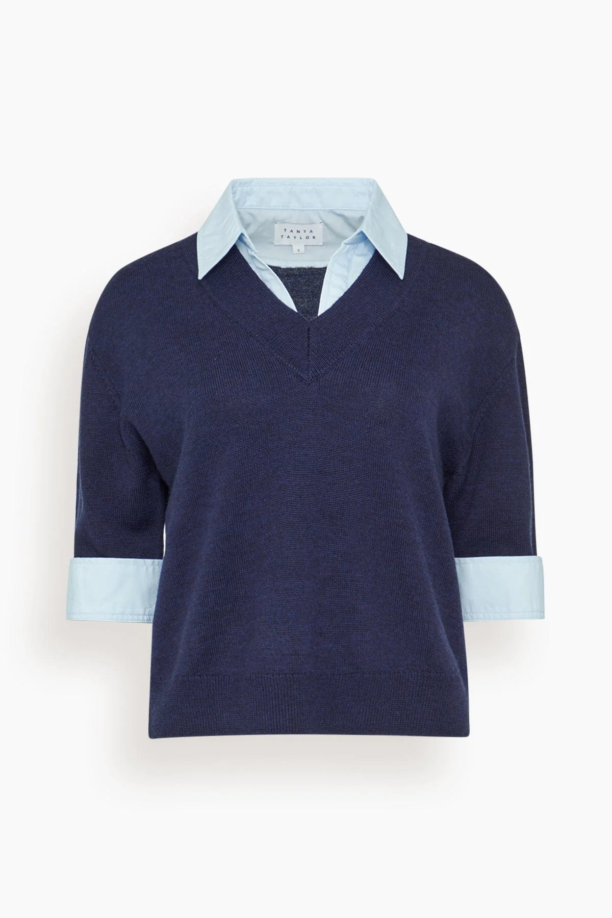 Esme Sweater Combo Top in Maritime Blue Melange/Oxford