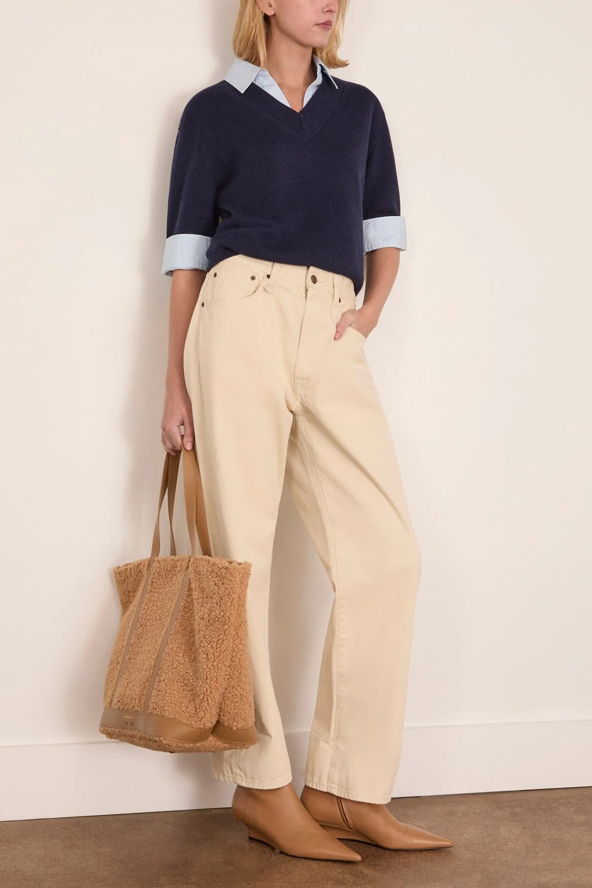 Esme Sweater Combo Top in Maritime Blue Melange/Oxford - Image 2
