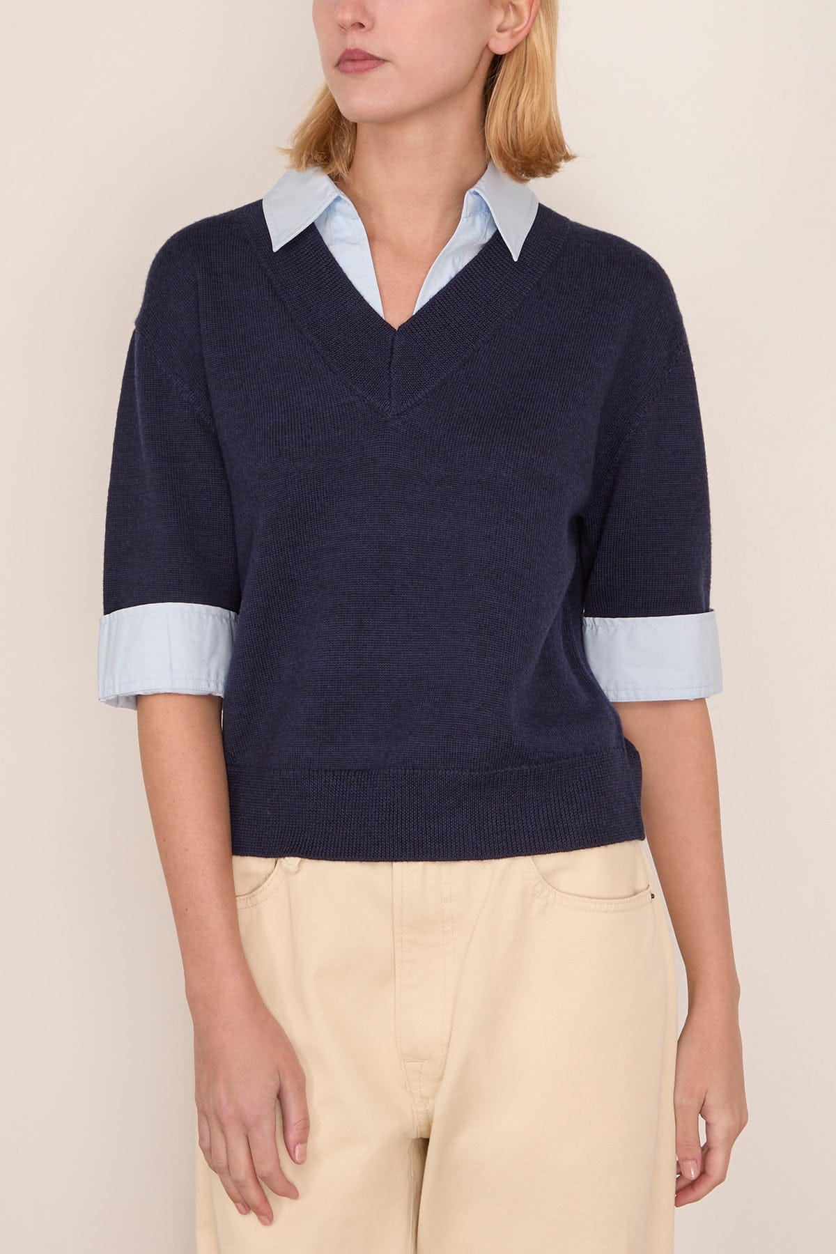 Esme Sweater Combo Top in Maritime Blue Melange/Oxford - Image 3