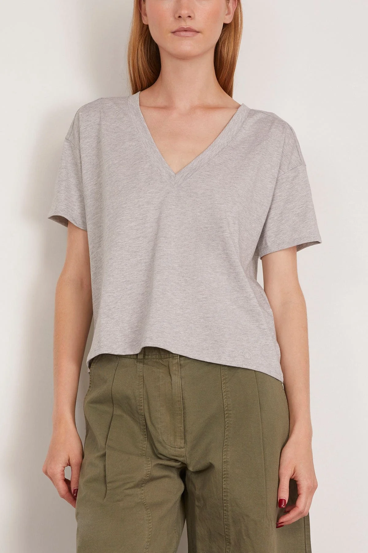 Faaa V-Neck T-Shirt in Grey Melange - Image 3