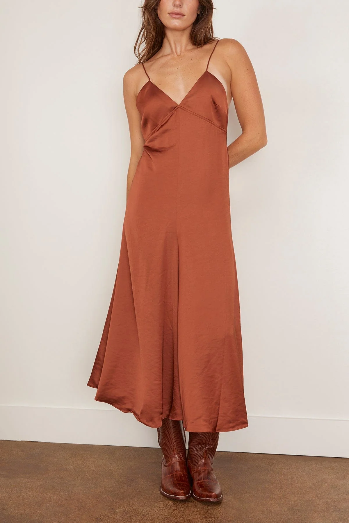 Fallon Open Back Slip Dress in Rust - Image 3