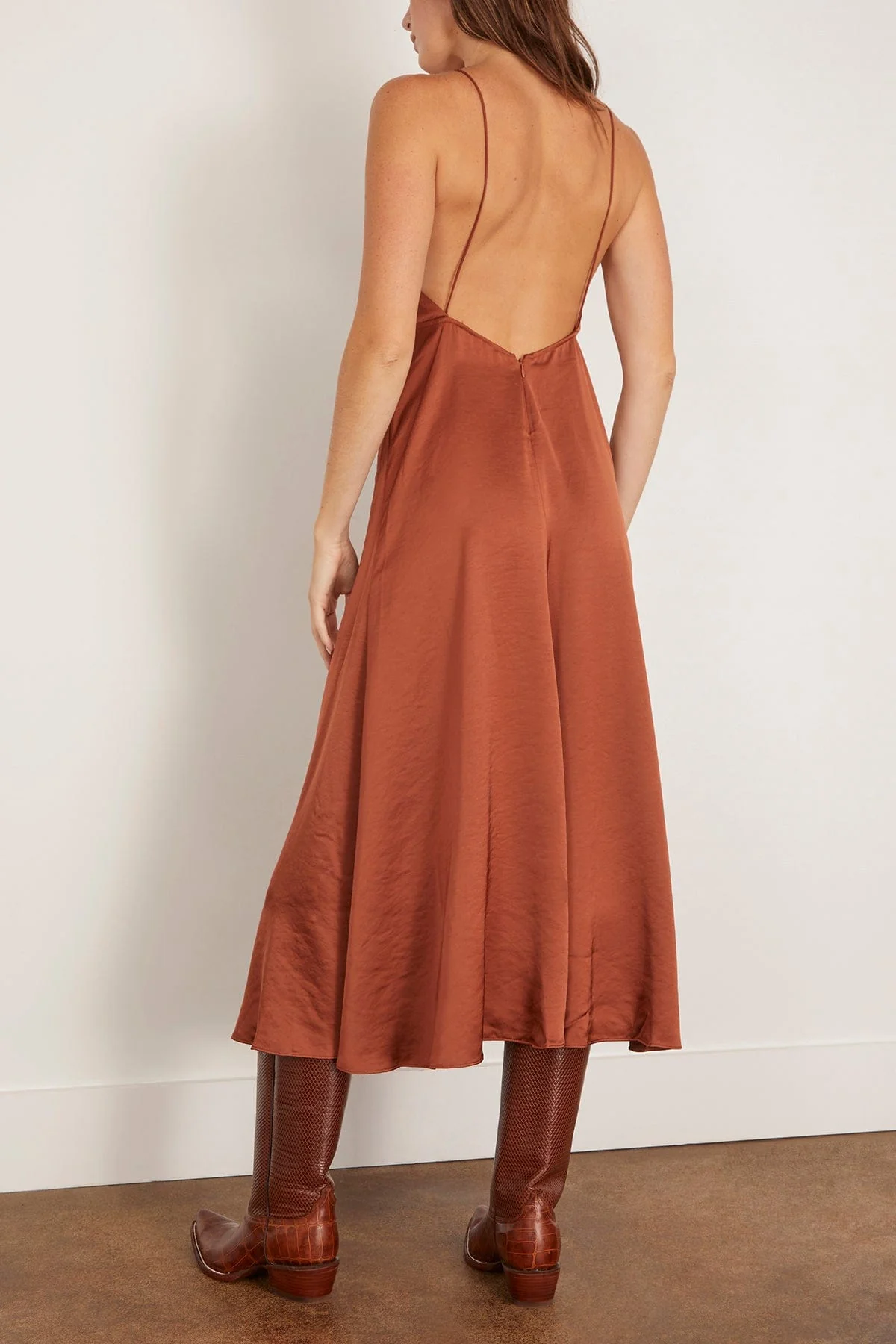 Fallon Open Back Slip Dress in Rust - Image 4
