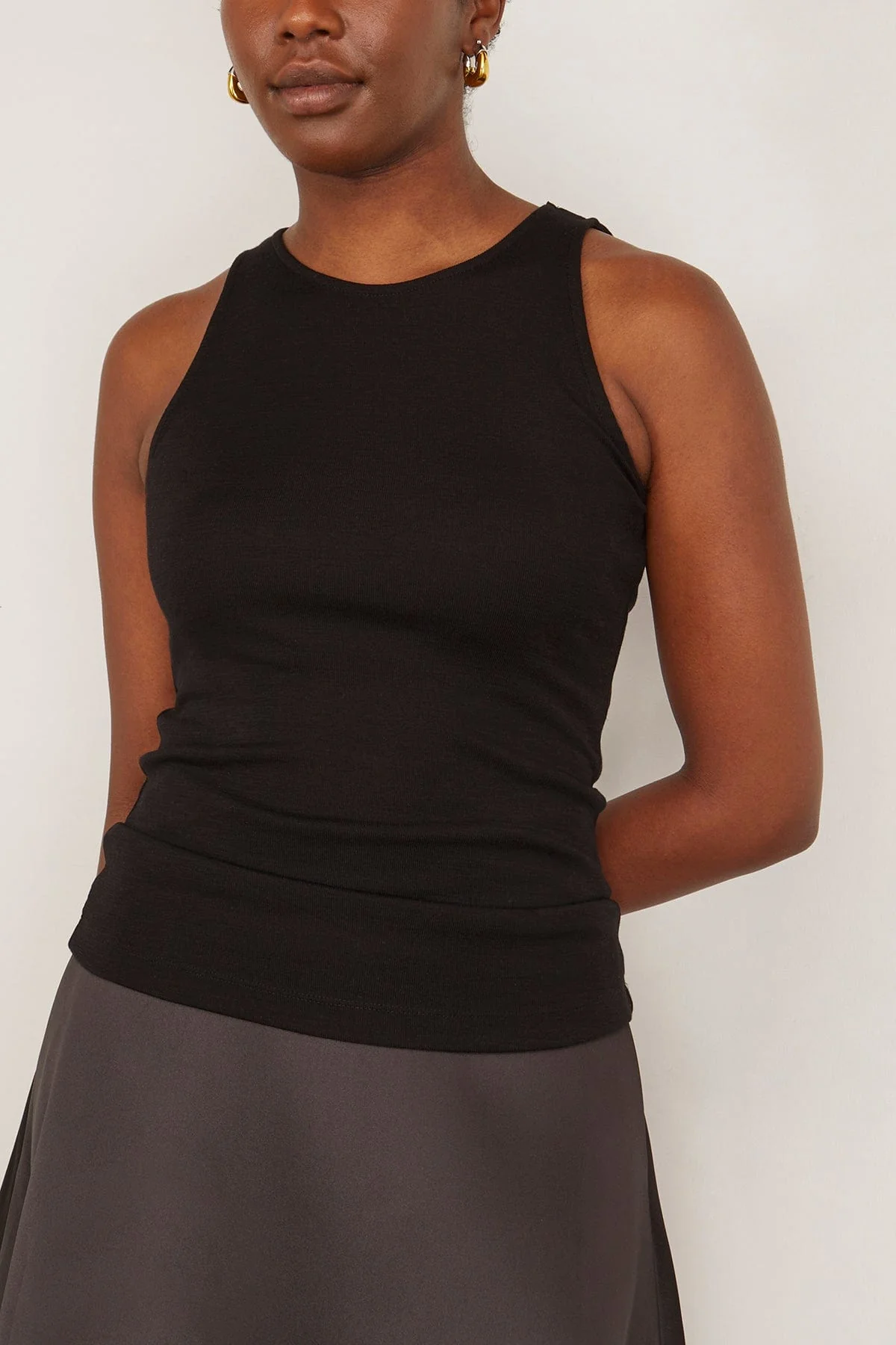 Fine Wool Tank Top in Black - Image 3