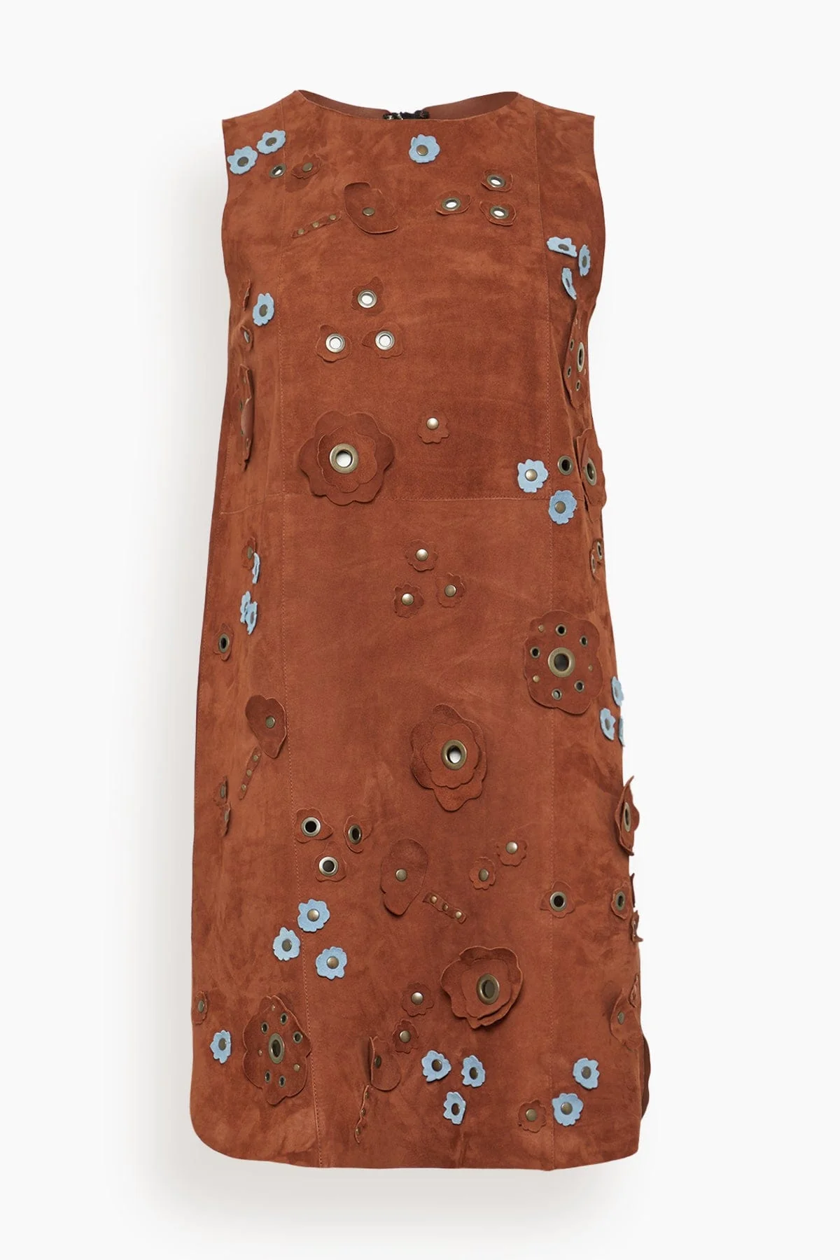 Floral Embroidered Suede Dress in Tobacco
