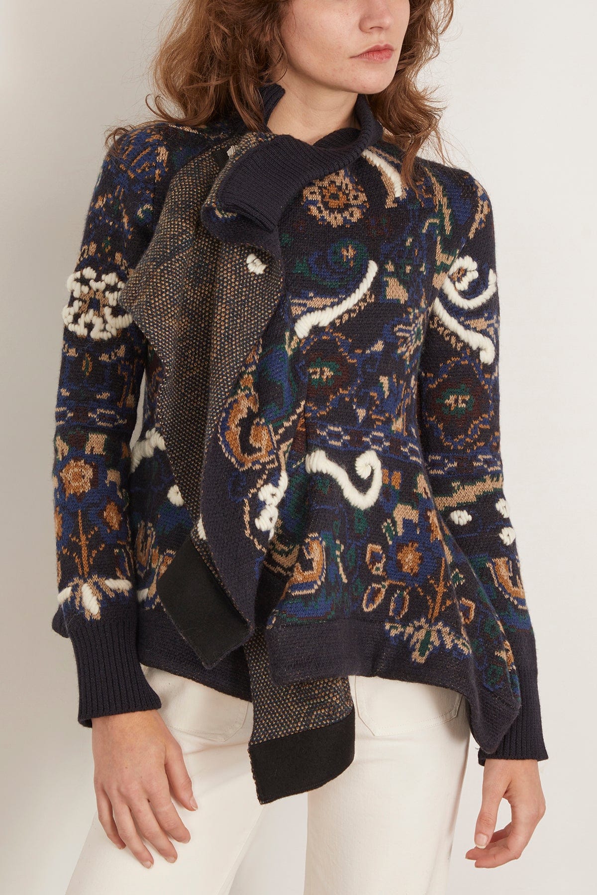 Floral Jacquard Knit Blouson in Navy - Image 3