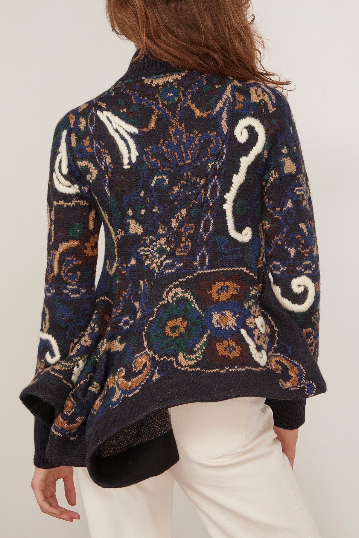 Floral Jacquard Knit Blouson in Navy - Image 4