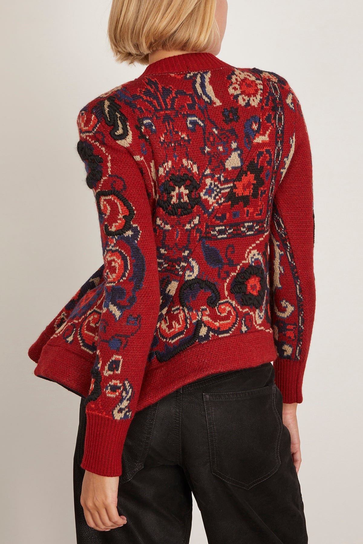 Floral Jacquard Knit Pullover in Bordeaux - Image 4