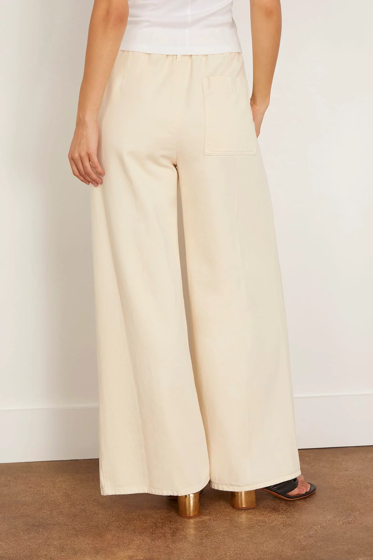 Fluid Cotton Twill Elasticated Loose Pants in Beurre - Image 4